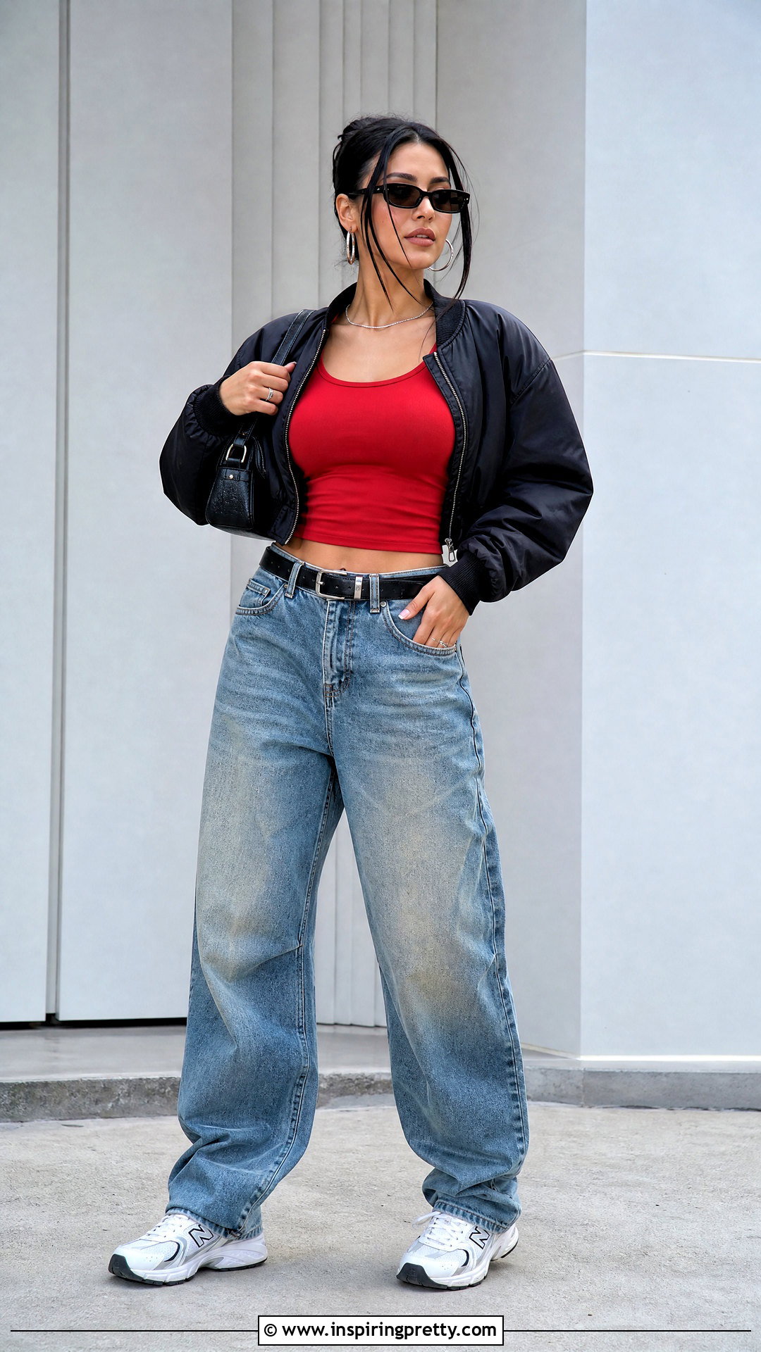 Red Fitted Tank Top With Baggy Jeans - 25 Red Fitted Tank Top outfit ideas