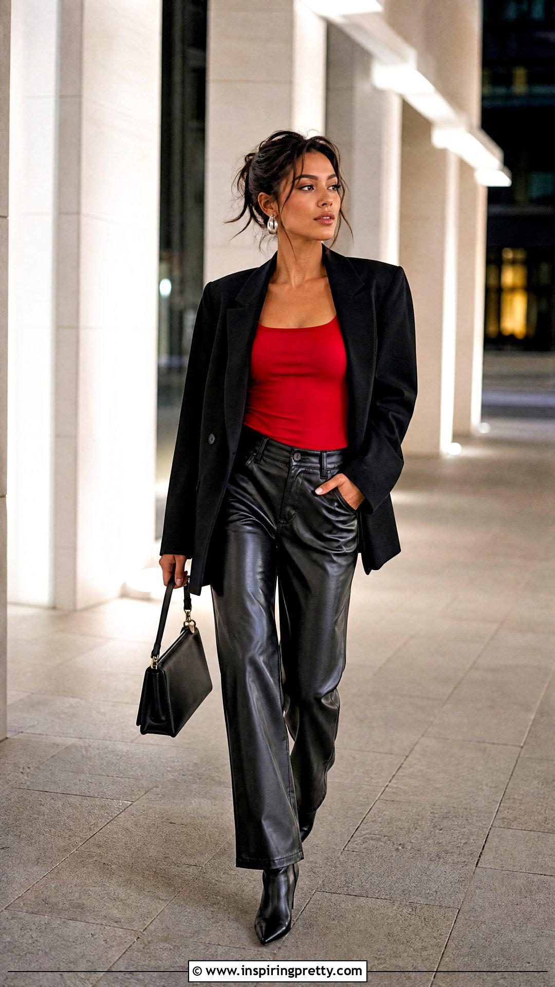 Red Fitted Tank Top With Black Leather Pants - 25 Red Fitted Tank Top outfit ideas