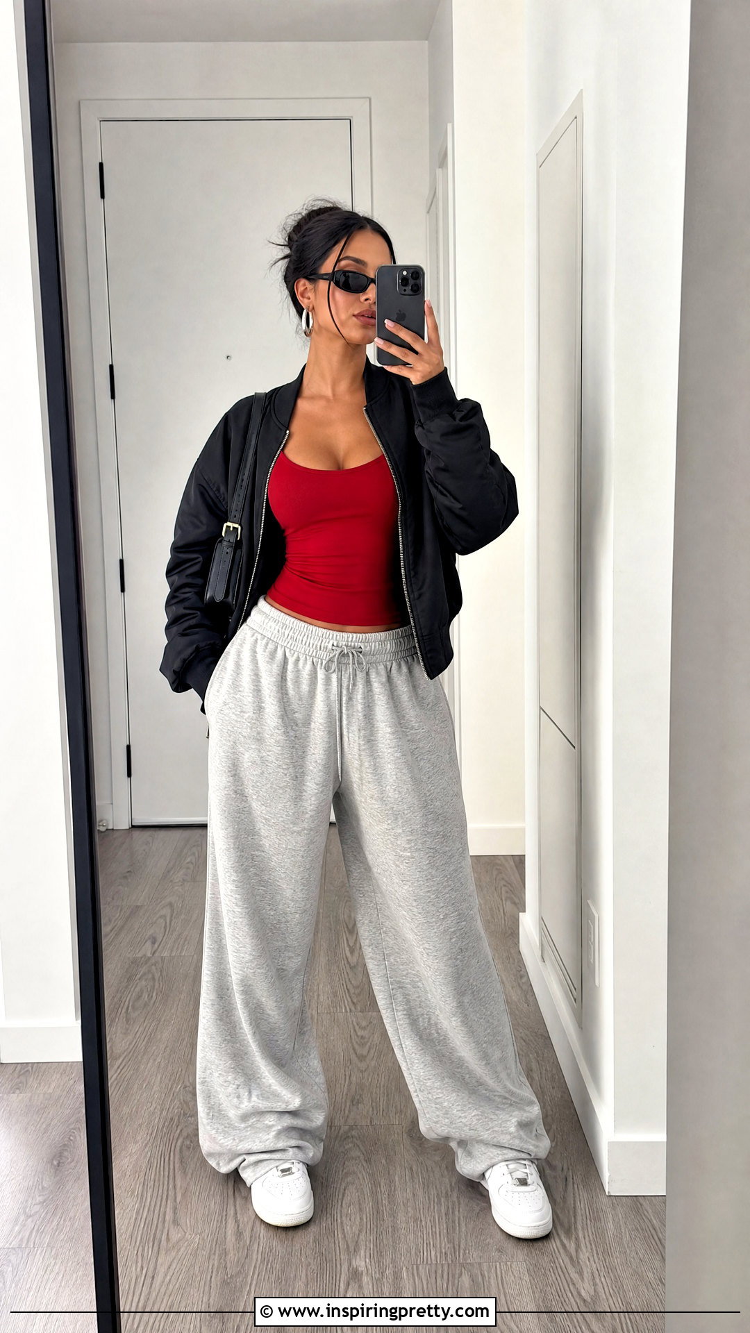 Red Fitted Tank Top With Gray Sweatpants - 25 Red Fitted Tank Top outfit ideas