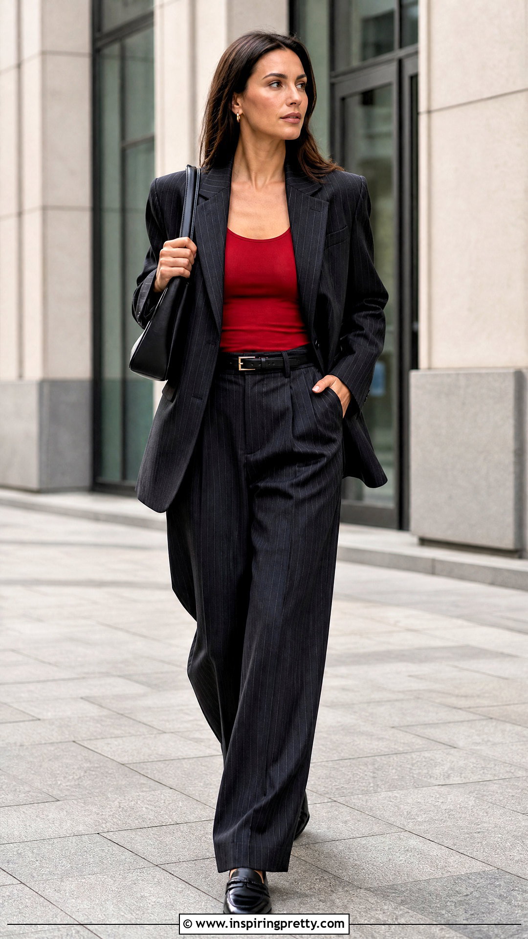 Red Fitted Tank Top With Pinstripe Trousers - 25 Red Fitted Tank Top outfit ideas
