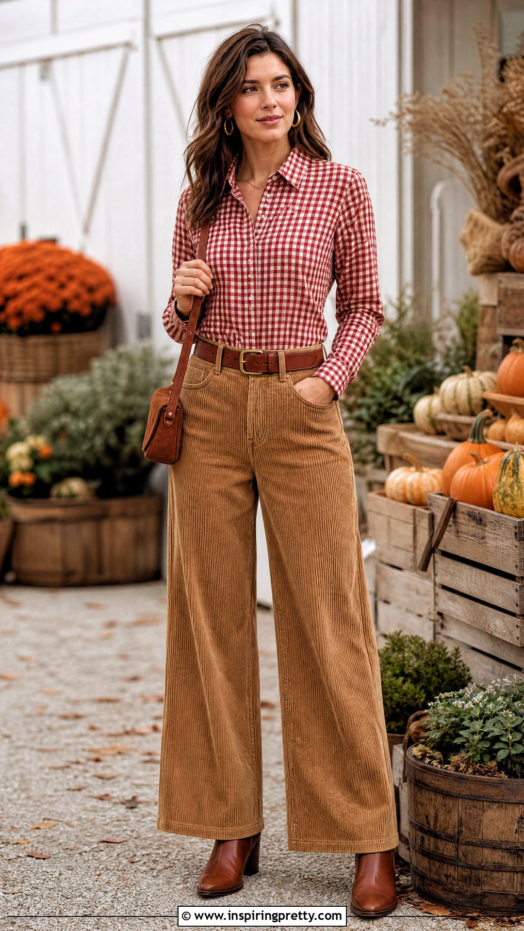 Red Gingham Top With Corduroy Pants - 50 red gingham top outfit ideas