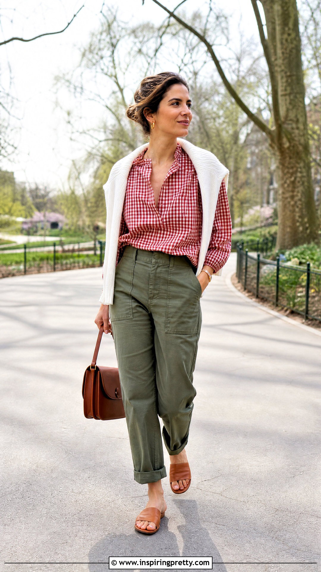 Red Gingham Top With Olive Green Pants - 50 red gingham top outfit ideas