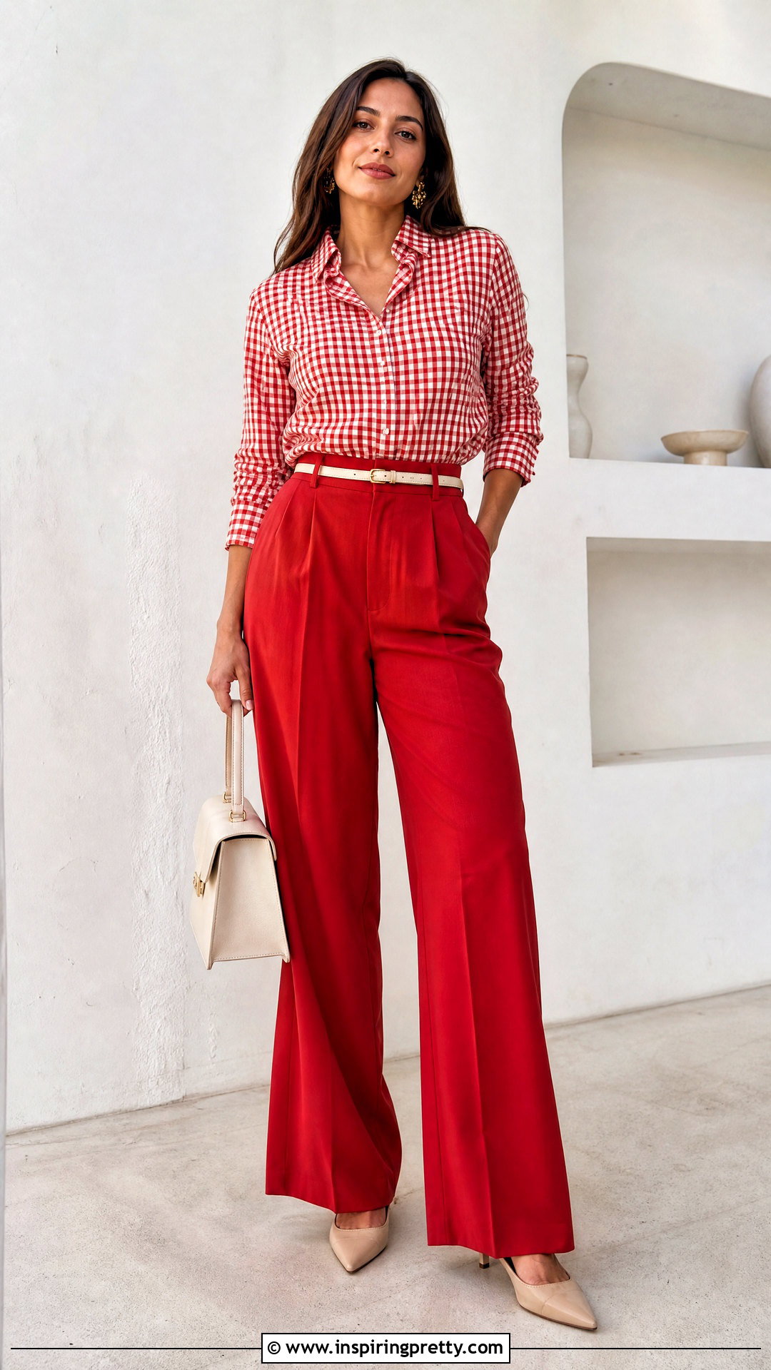 Red Gingham Top With Red Trousers - 50 red gingham top outfit ideas