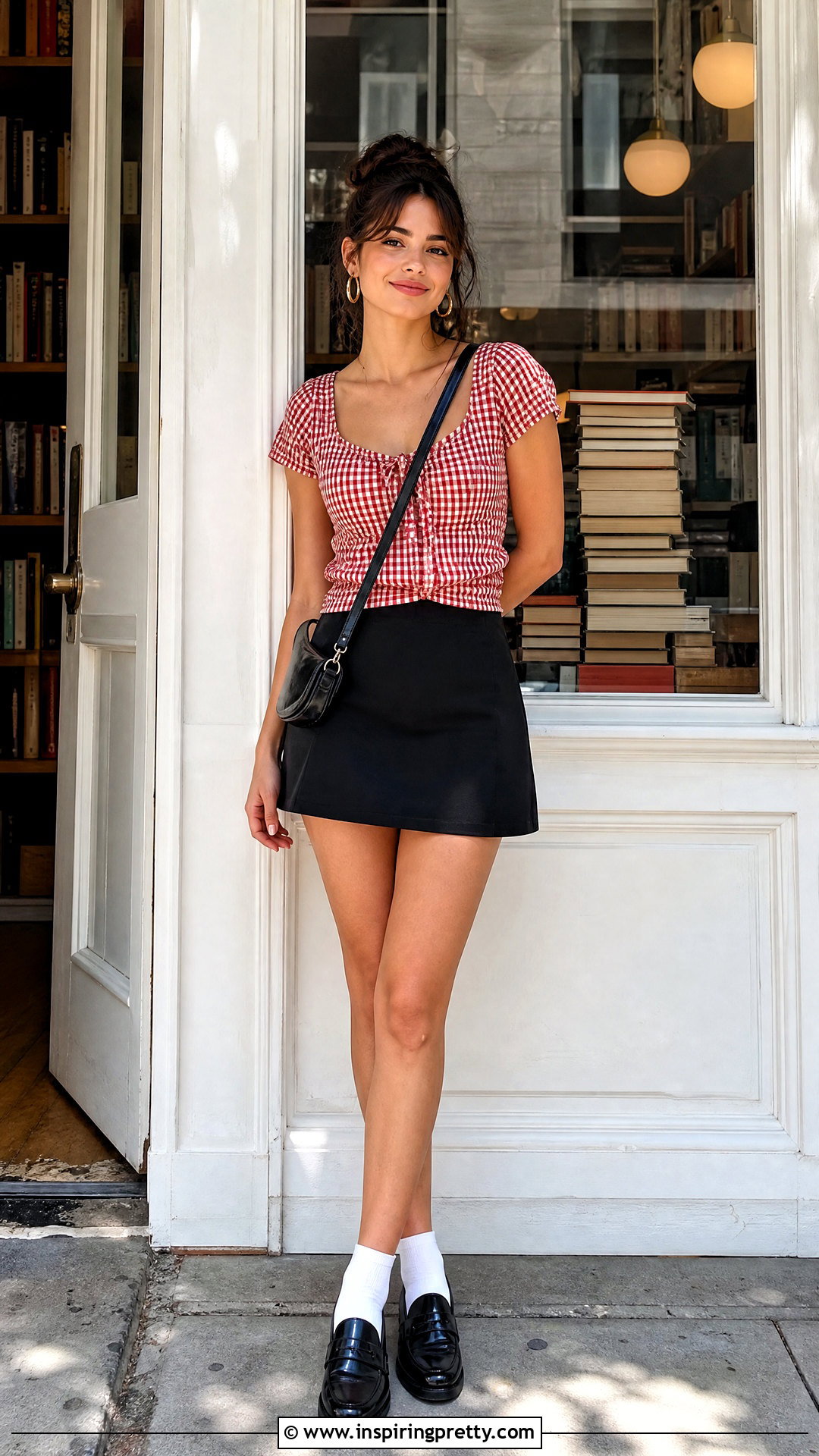 Red Gingham Top With an A Line Mini Skirt - 50 red gingham top outfit ideas