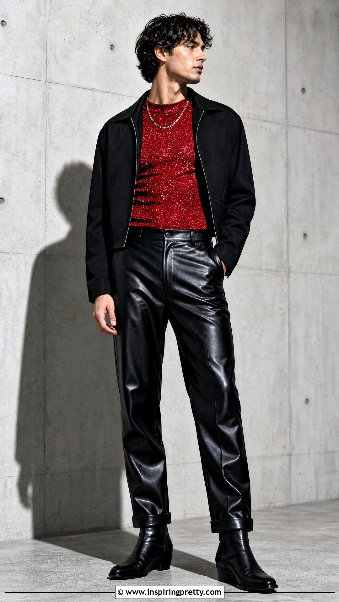 Red Glitter Top With Leather Pants - 20 mens glitter tops