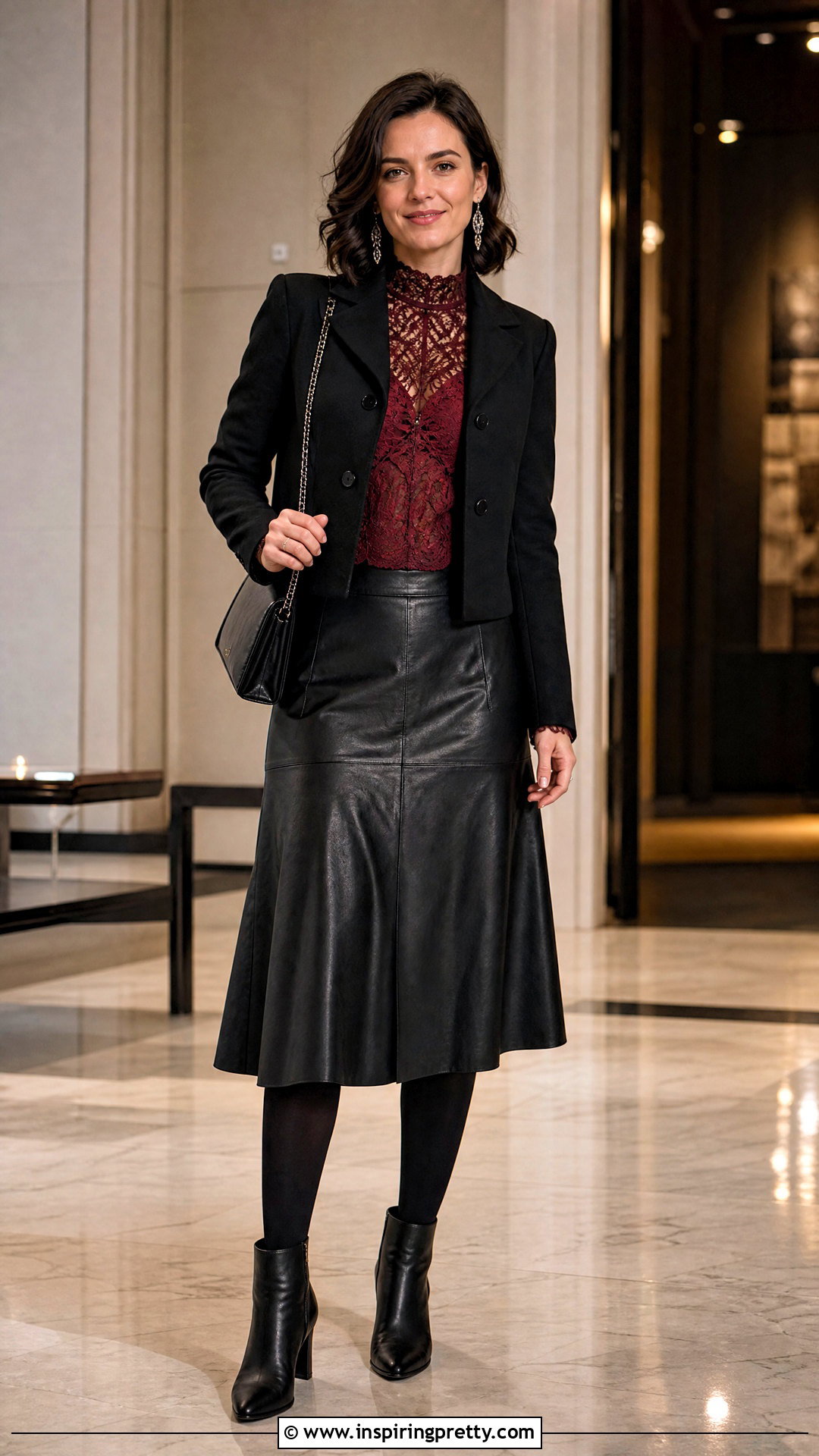 Red Goth Top With Leather Skirt - 50 goth tops outfit ideas
