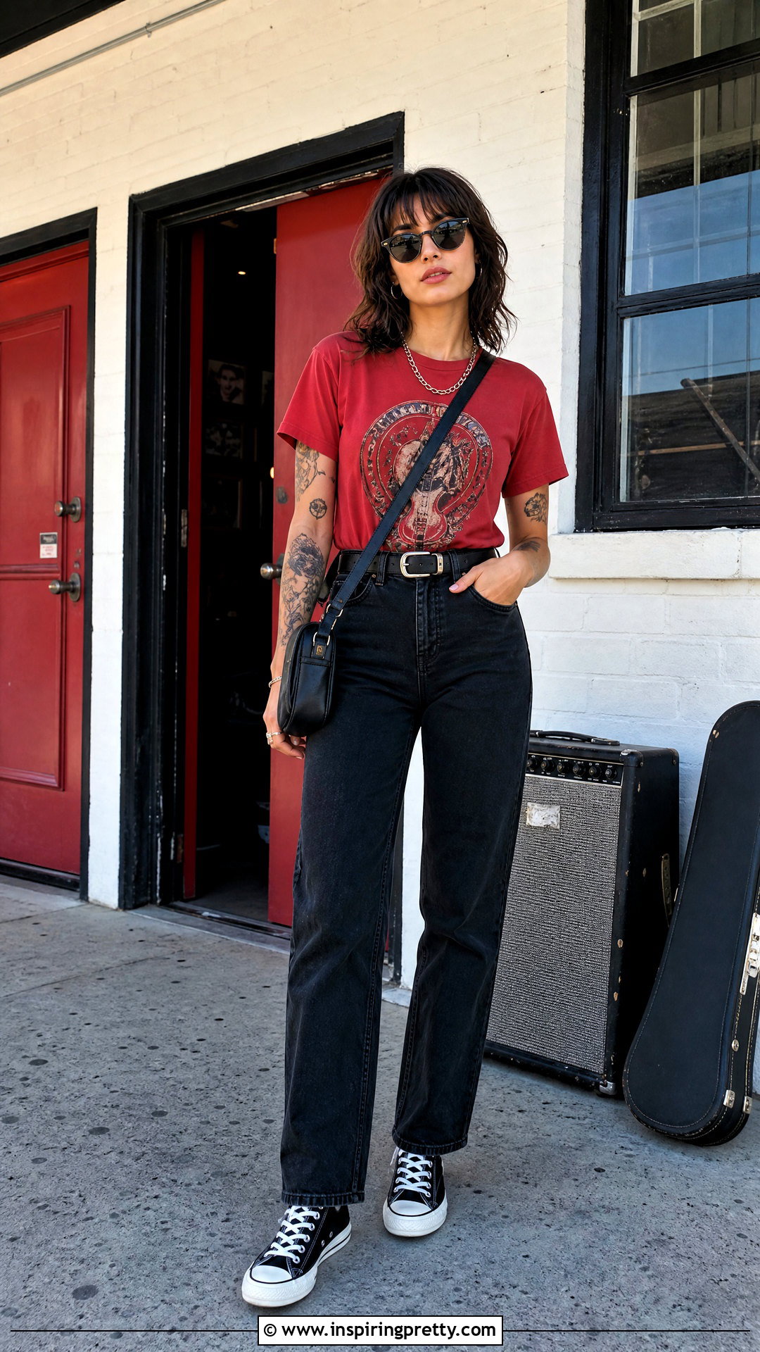 Red Graphic T Shirt With Black Jeans - 50 cute red tops outfit ideas