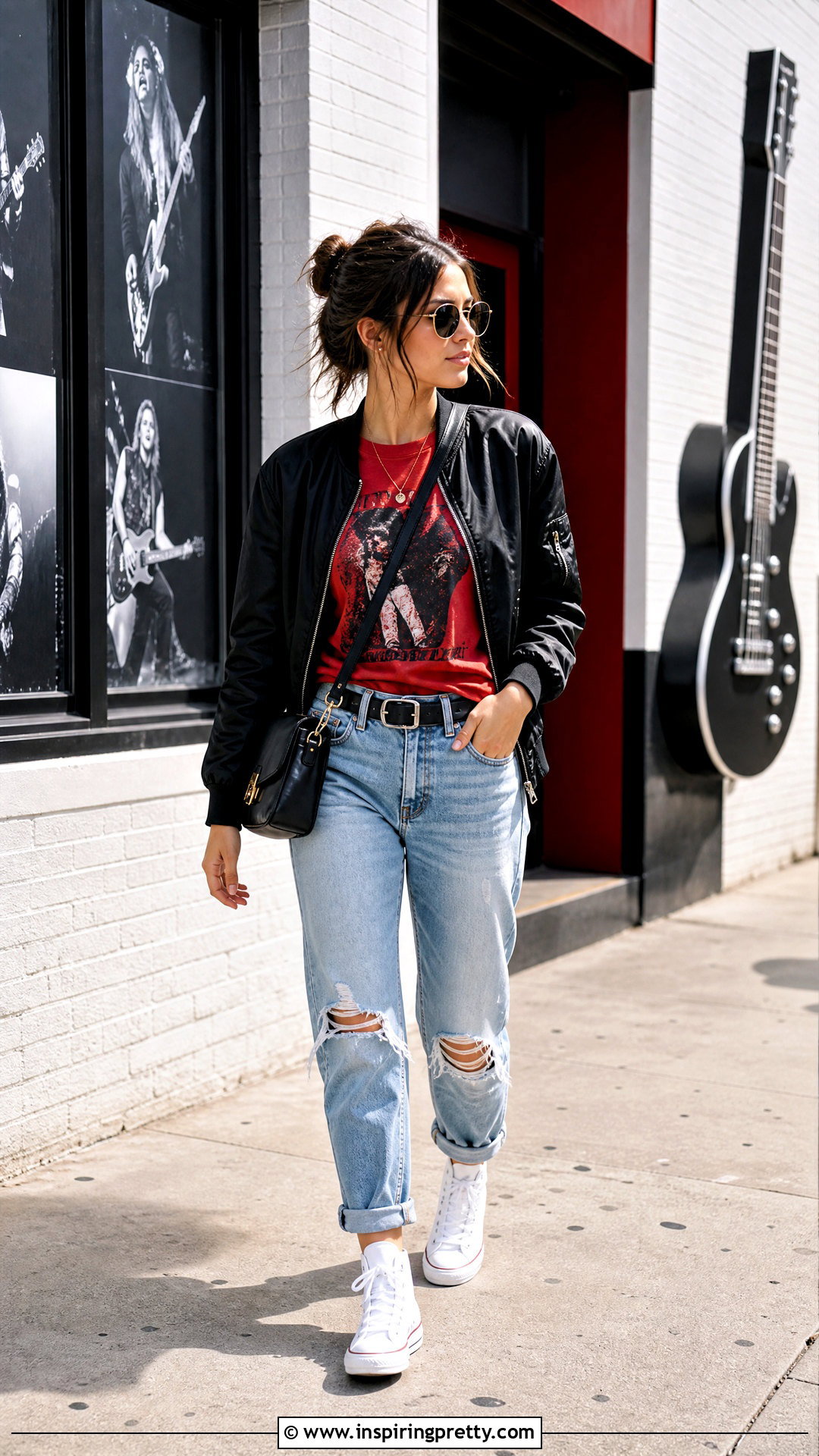 Red Graphic T Shirt With Distressed Jeans - 50 red top and jeans