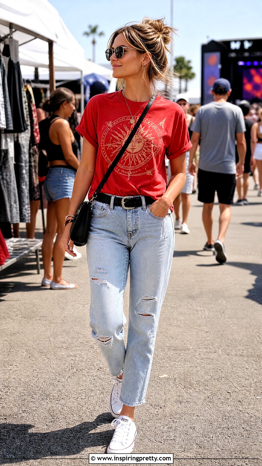 Red Graphic Tee With Ripped Jeans - 20 casual outfit with red top and jeans