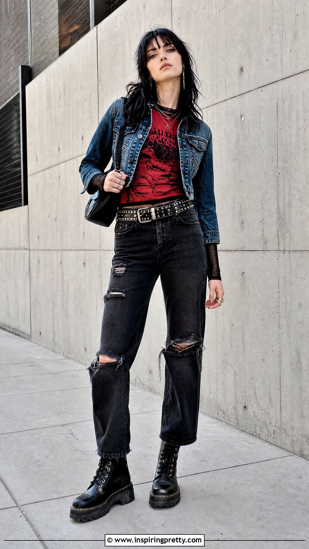 Red Graphic Top And Black Jeans Emo Outfit - 50 emo top outfit ideas