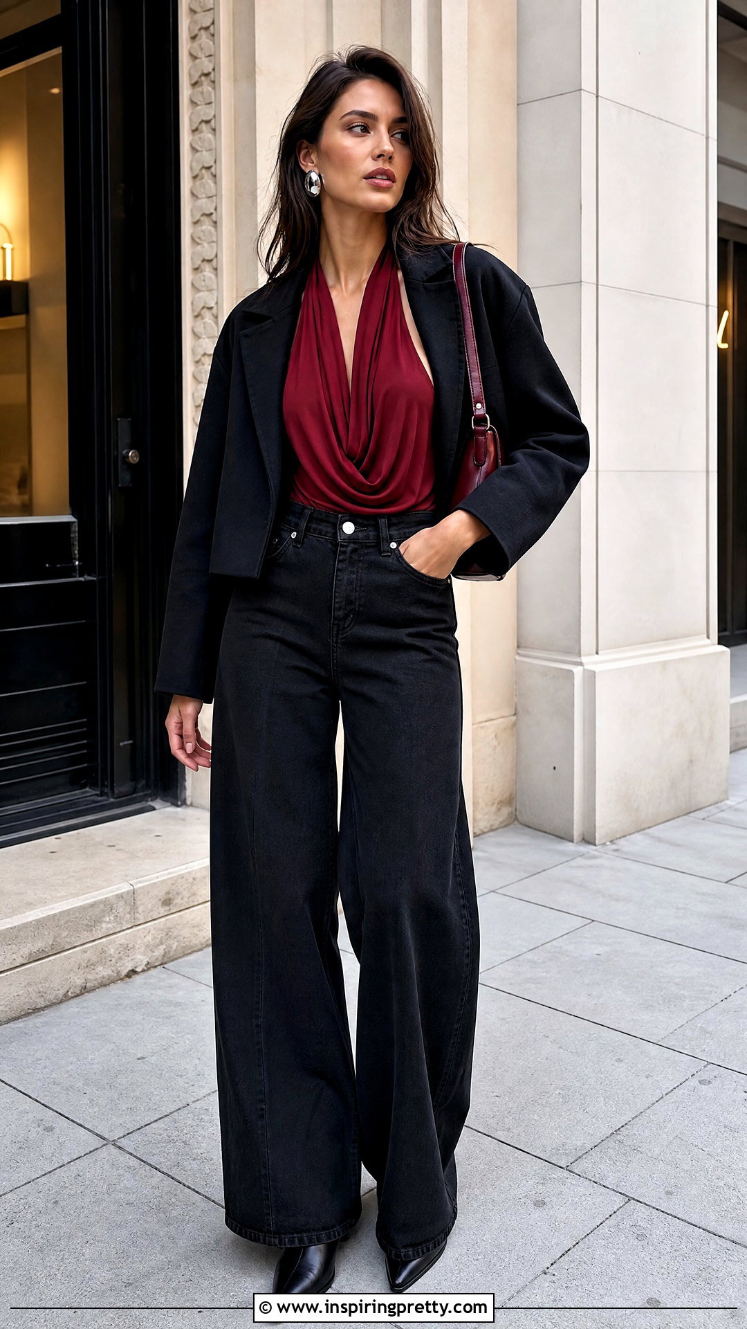 Red Halter Top With Black Wide Leg Jeans - 50 red halter top outfit ideas