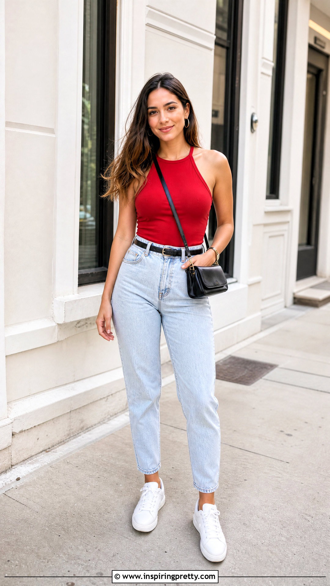 Red Halter Top With Mom Jeans - 50 red halter top outfit ideas