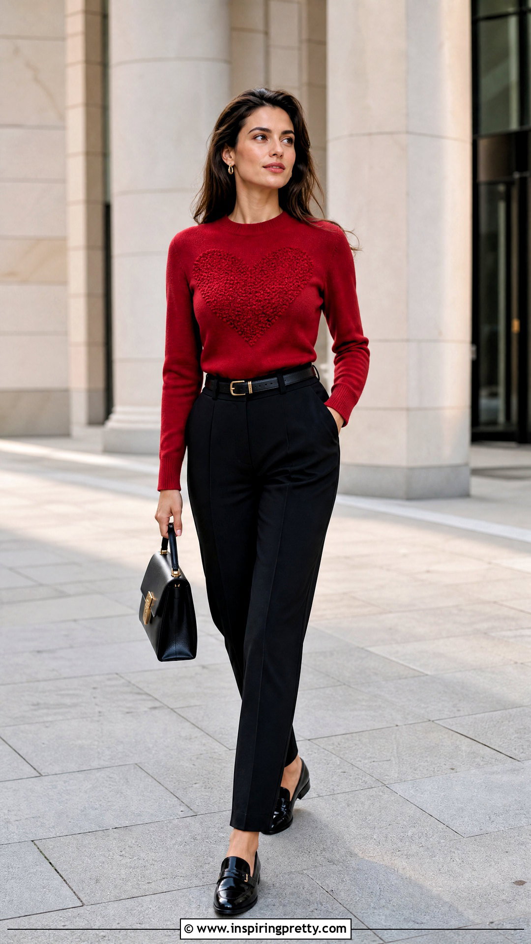 Red Heart Top With Black Trousers - 50 heart top outfit ideas