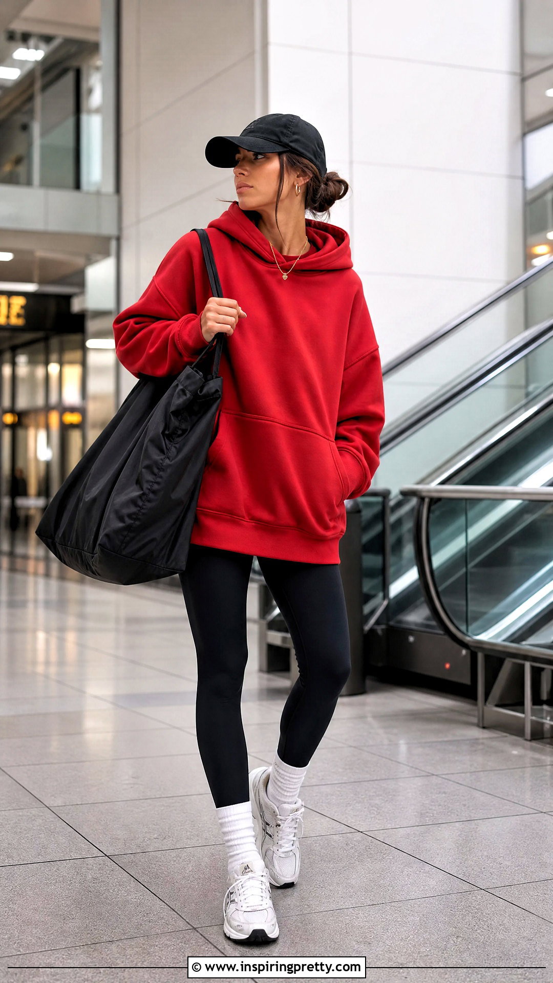 Red Hoodie With Black Leggings - 50 red top outfit casual ideas
