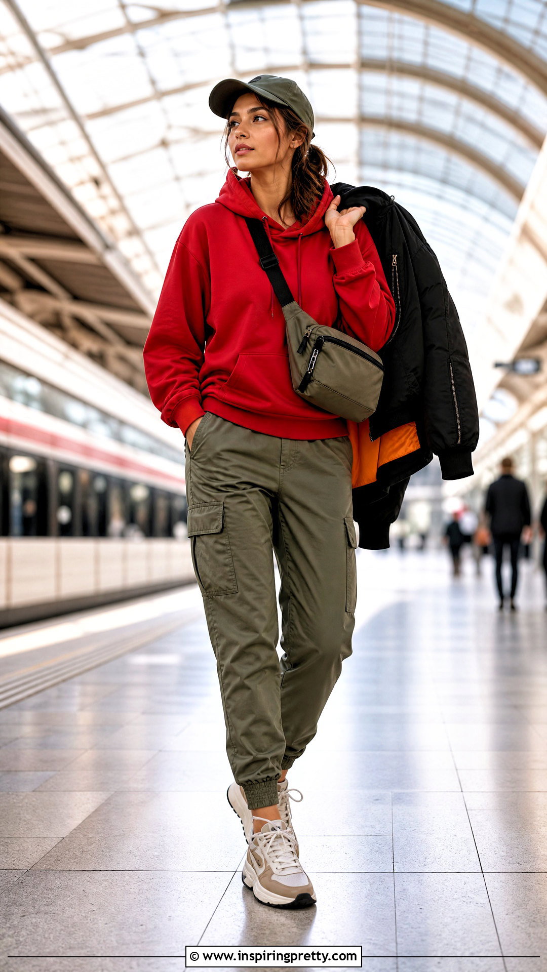 Red Hoodie With Cargo Joggers - 50 red tops outfit ideas