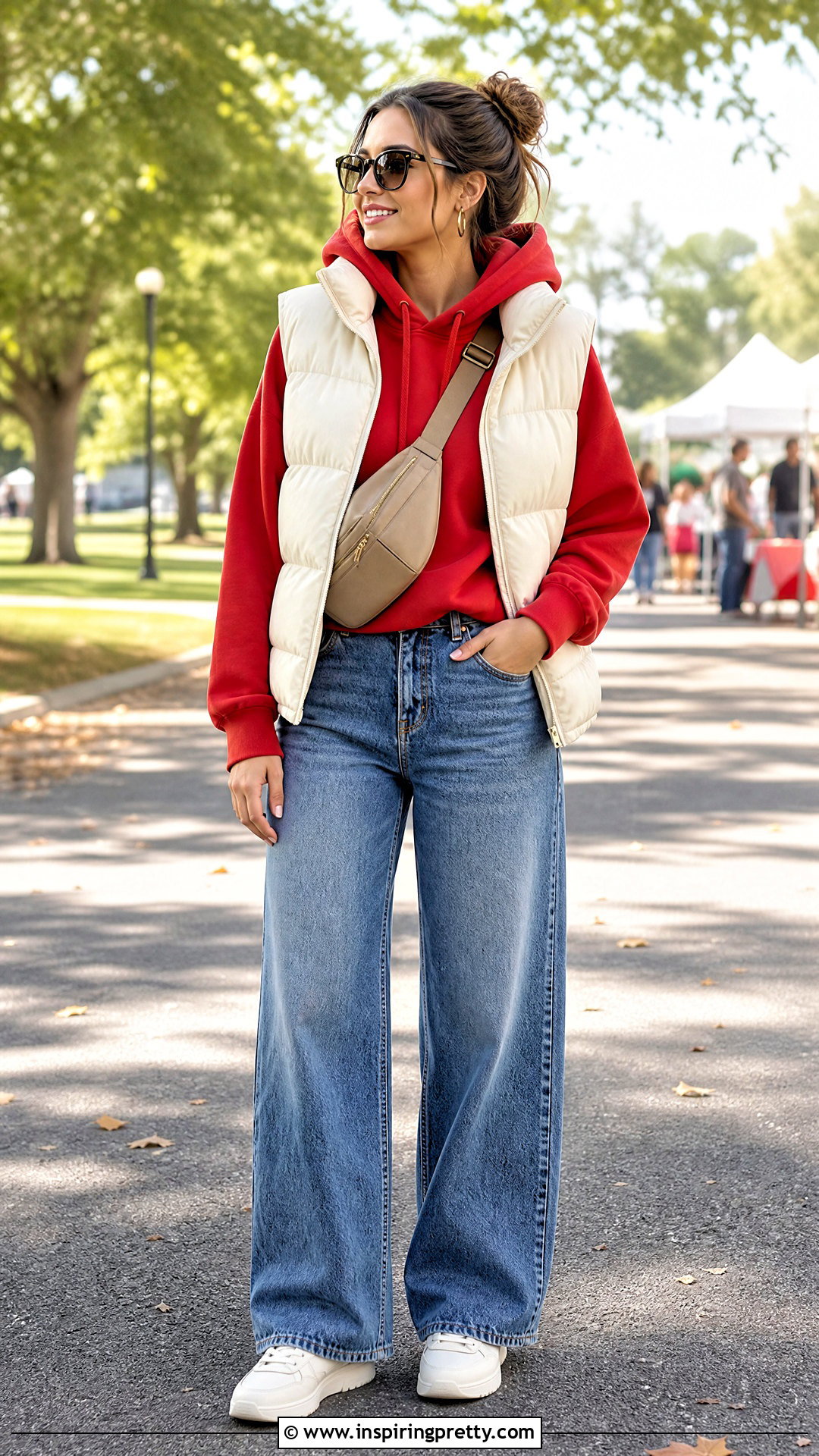 Red Hoodie With Wide Leg Jeans - 50 red top and jeans