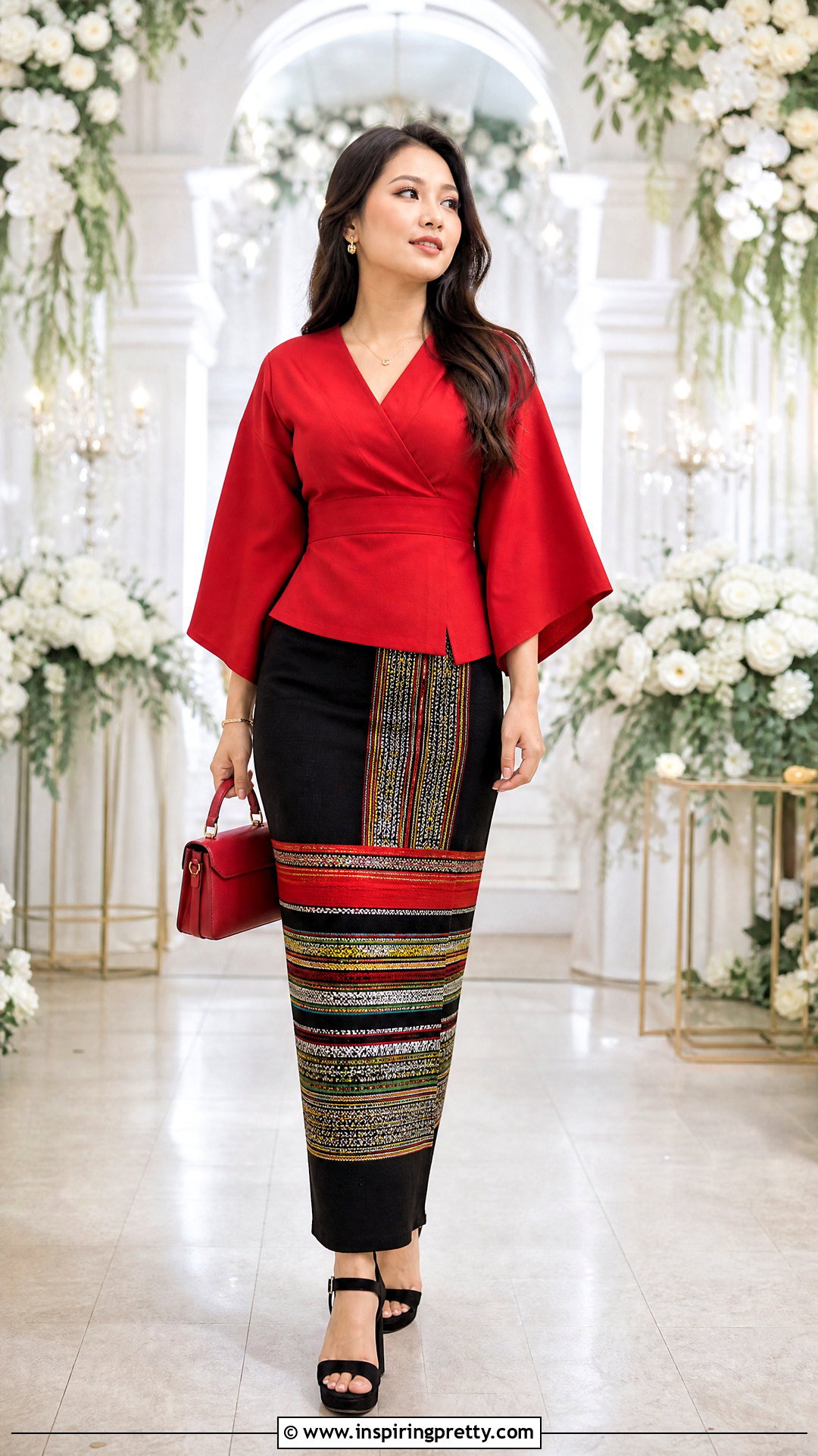 Red Kimono Sleeve Mizo Top With Black Puan - 50 mizo tops designs