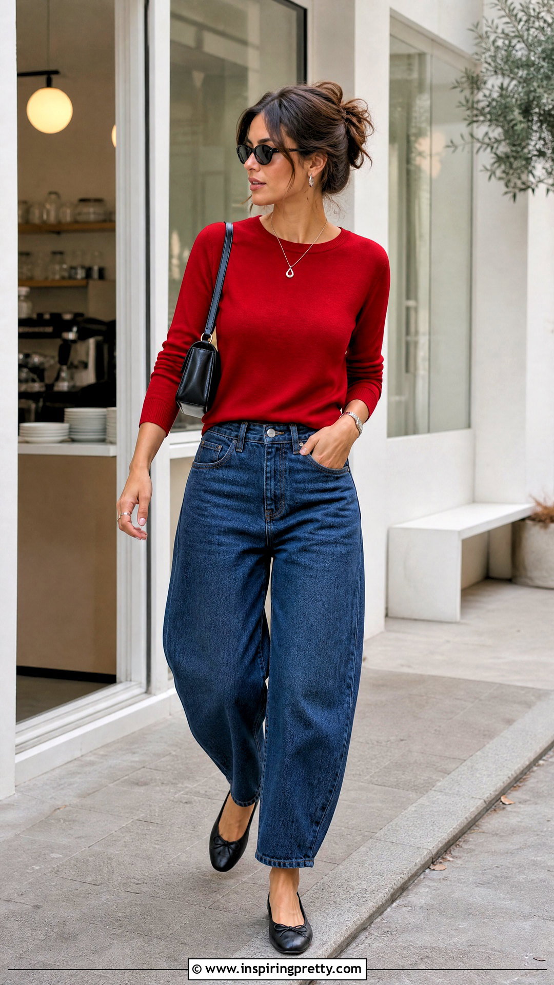 Red Knit Top With Barrel Leg Jeans - 50 red top and jeans