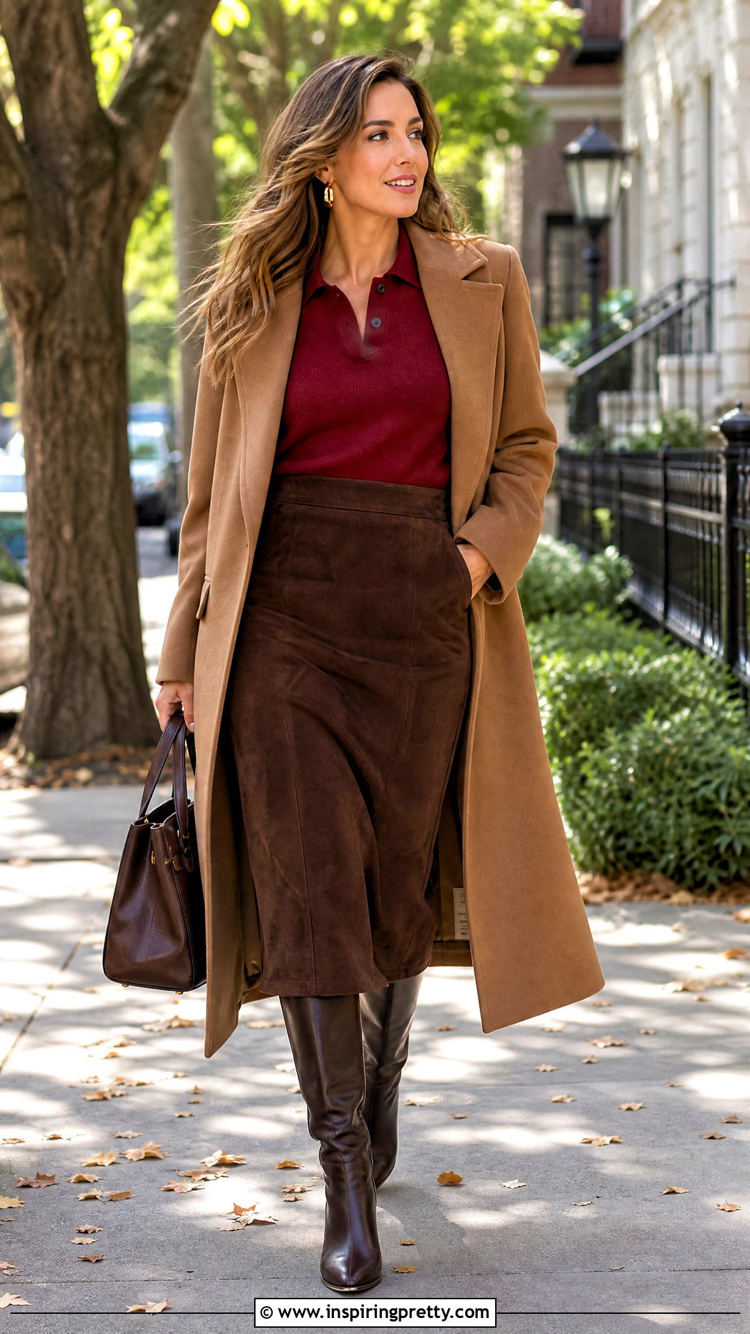 Red Knit Top With Chocolate Brown Skirt - 20 Fall Fashion Knit Top outfit ideas