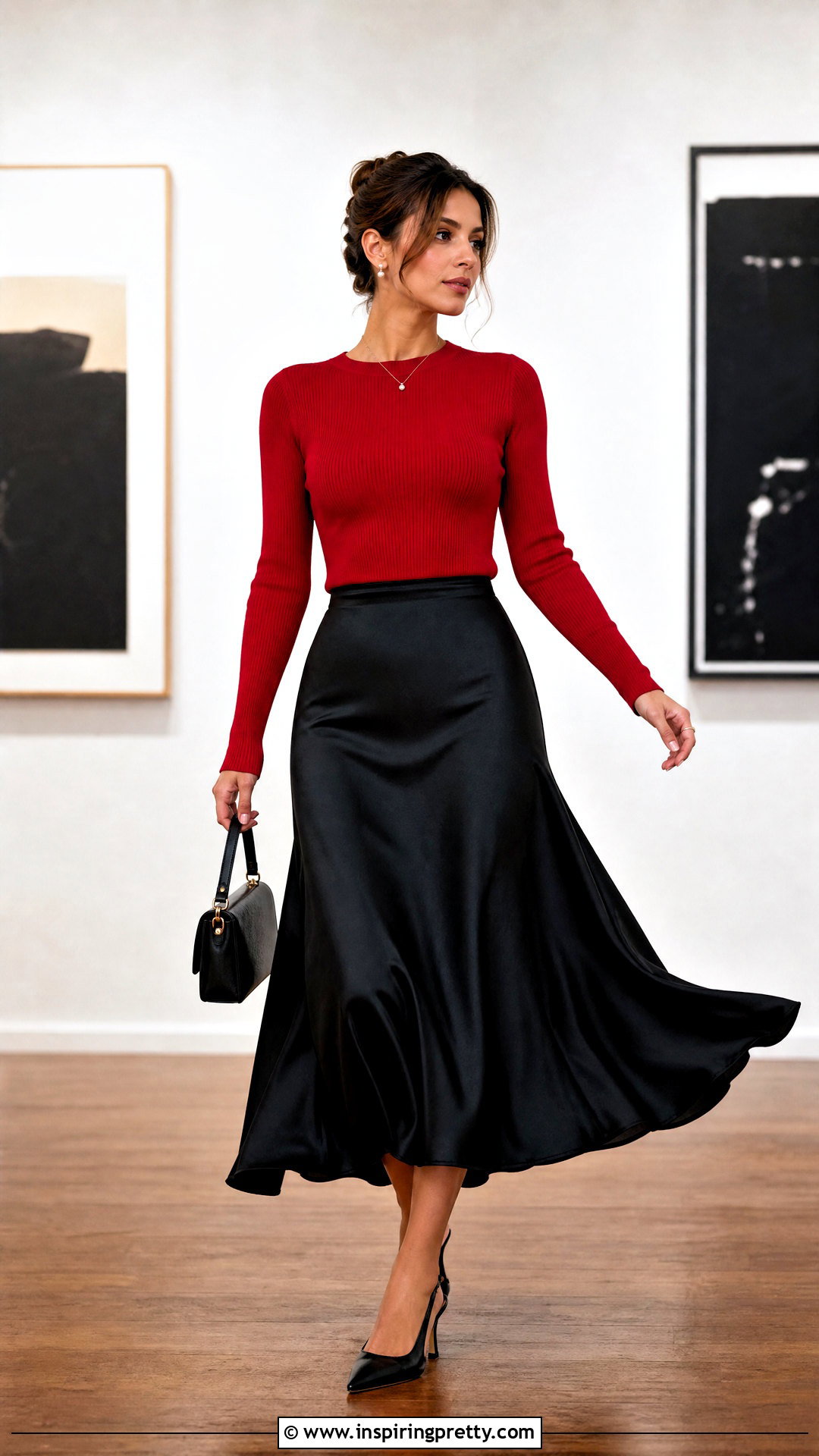 Red Knitted Top With Black Midi Skirt - 20 Red Knitted Top On Wooden Floor ideas