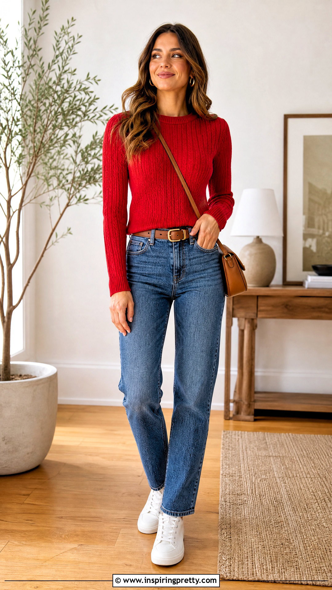 Red Knitted Top With Blue Jeans - 20 Red Knitted Top On Wooden Floor ideas