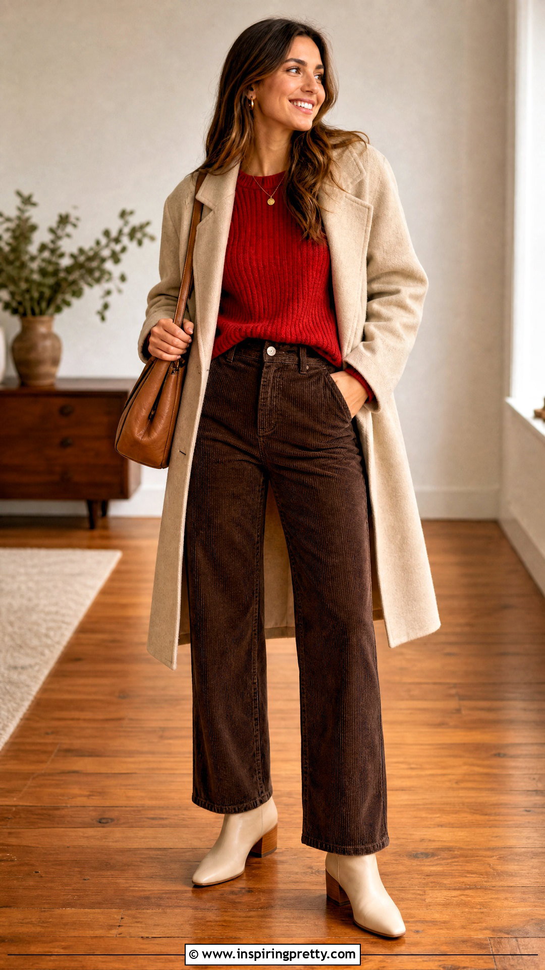 Red Knitted Top With Brown Corduroy Pants - 20 Red Knitted Top On Wooden Floor ideas