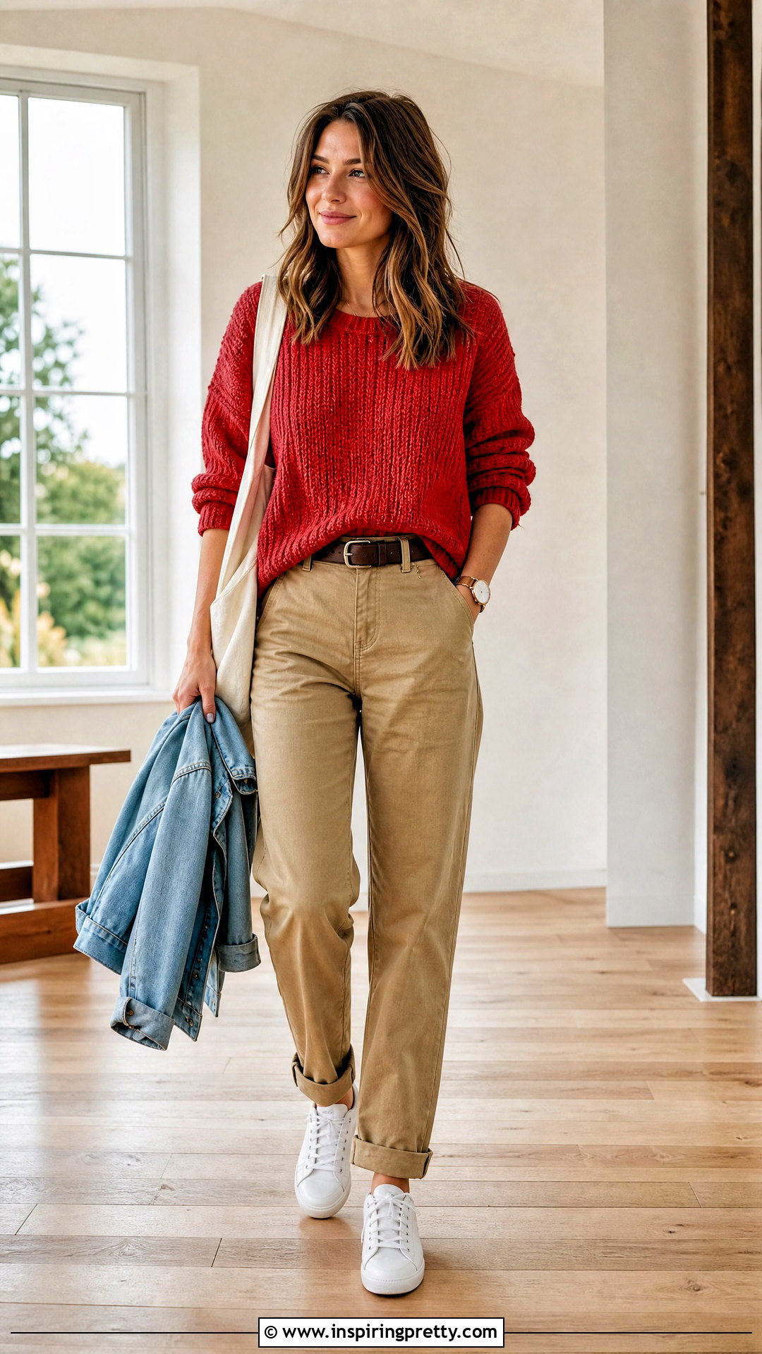 Red Knitted Top With Khaki Pants - 20 Red Knitted Top On Wooden Floor ideas