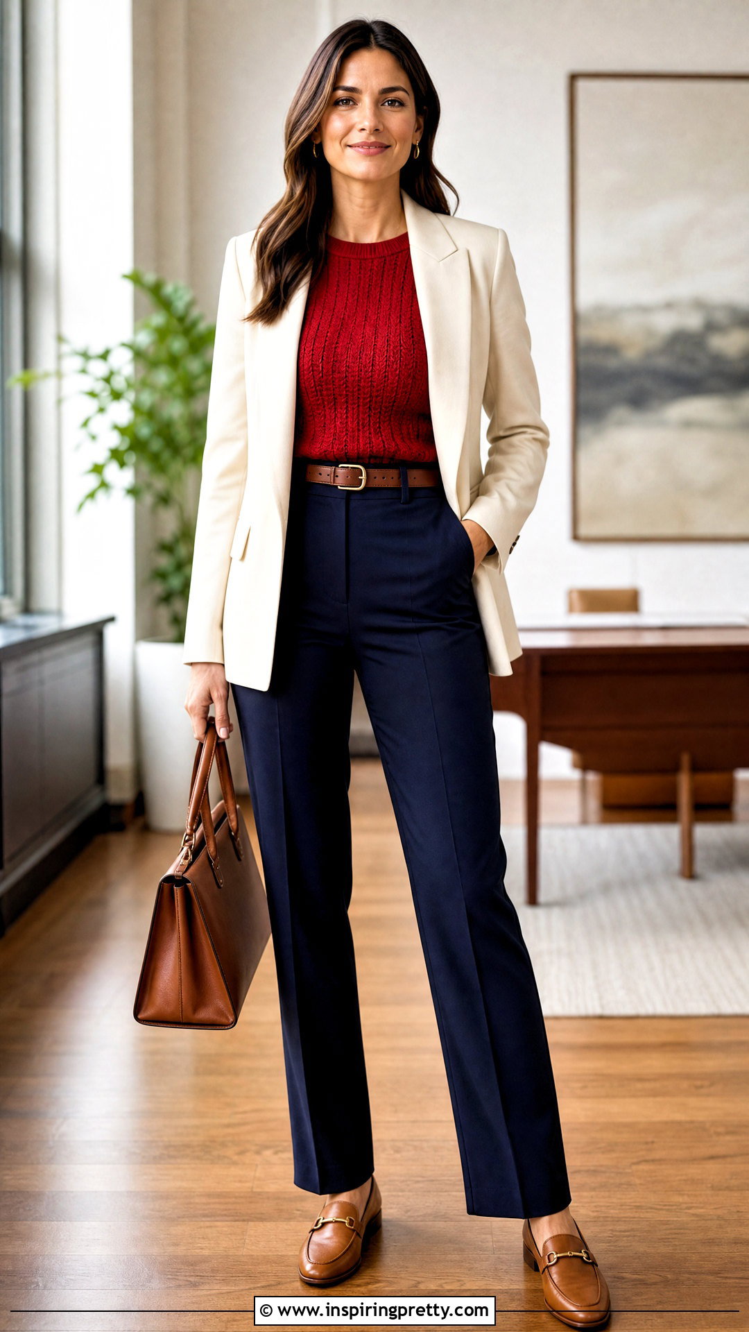 Red Knitted Top With Navy Trousers - 20 Red Knitted Top On Wooden Floor ideas