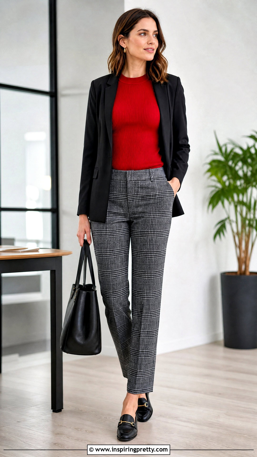 Red Knitted Top With Plaid Trousers - 20 Red Knitted Top On Wooden Floor ideas
