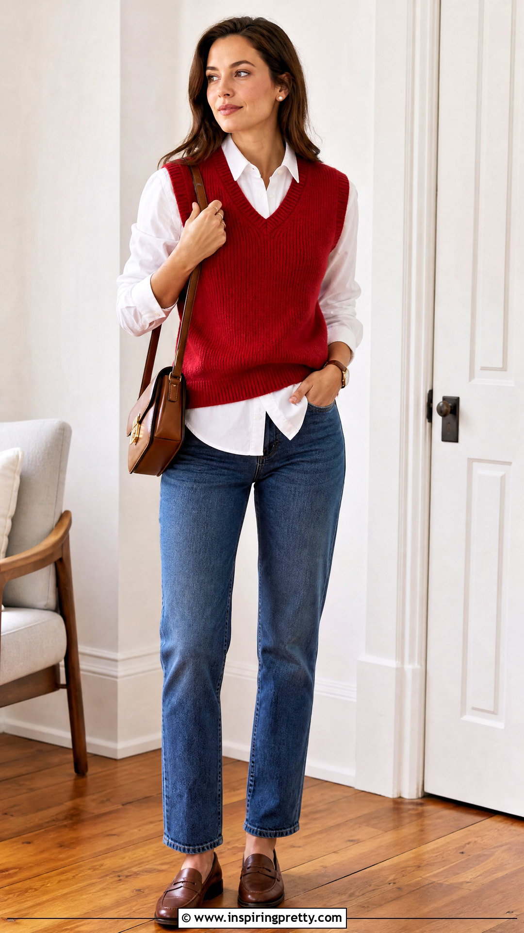Red Knitted Top With White Button Down Shirt - 20 Red Knitted Top On Wooden Floor ideas