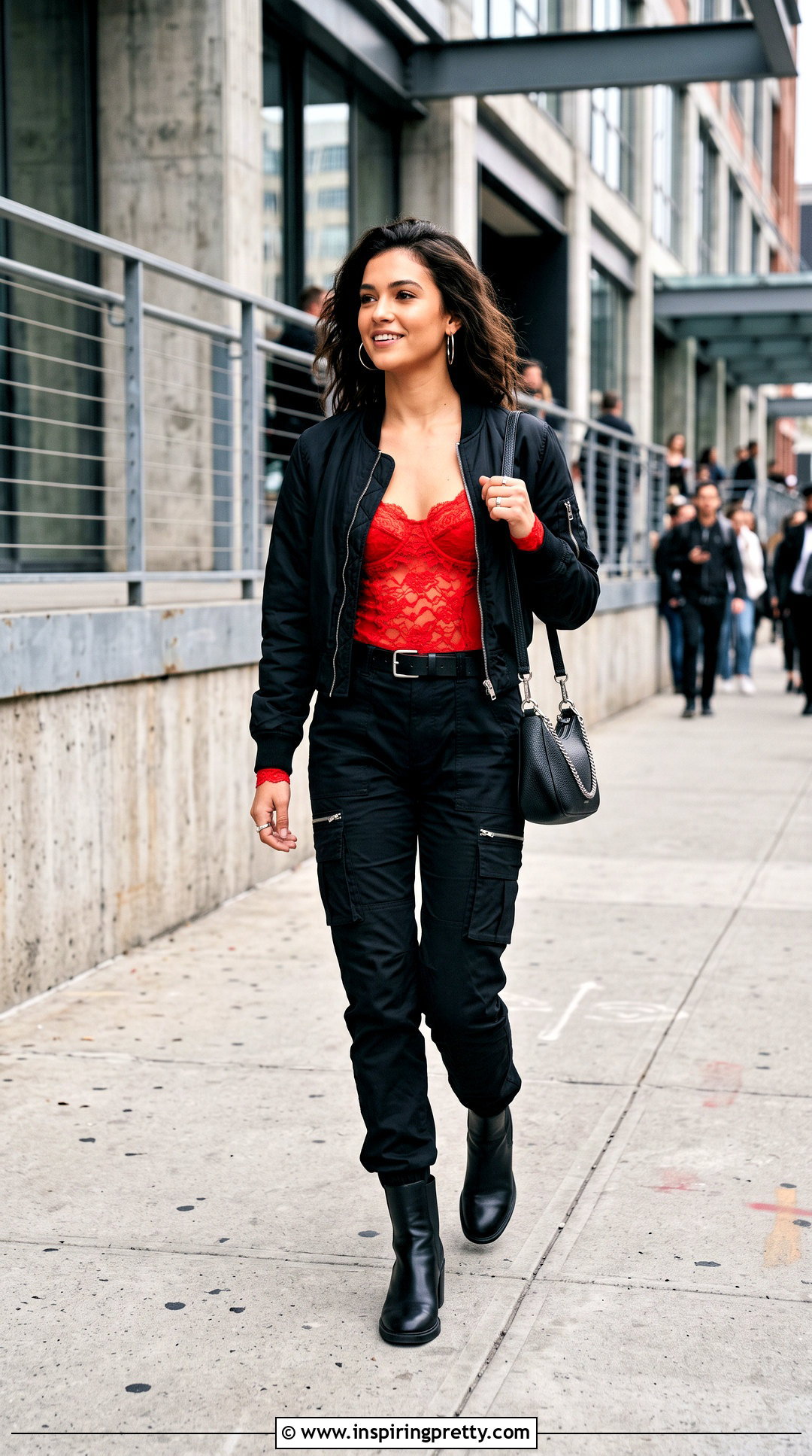 Red Lace Top With Black Cargo Pants - 50 red lace top outfit ideas