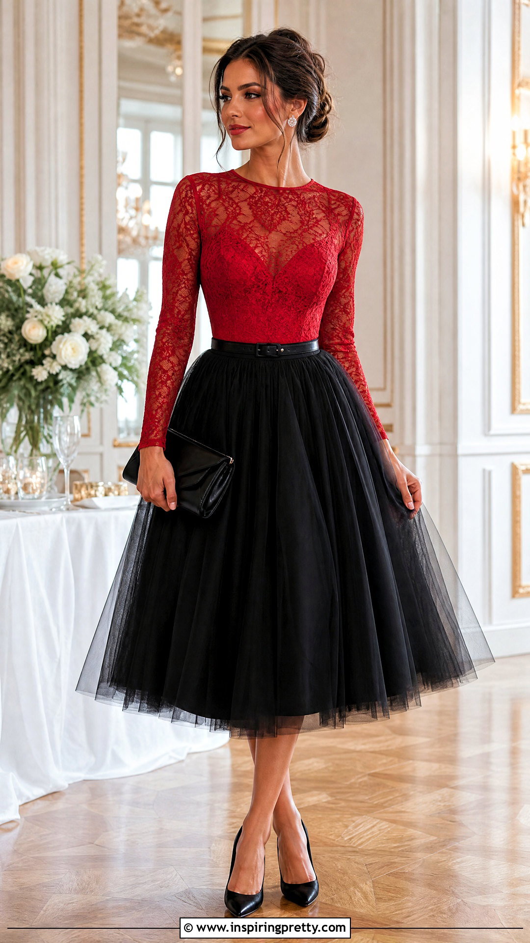 Red Lace Top With Black Tulle Skirt - 50 red lace top outfit ideas