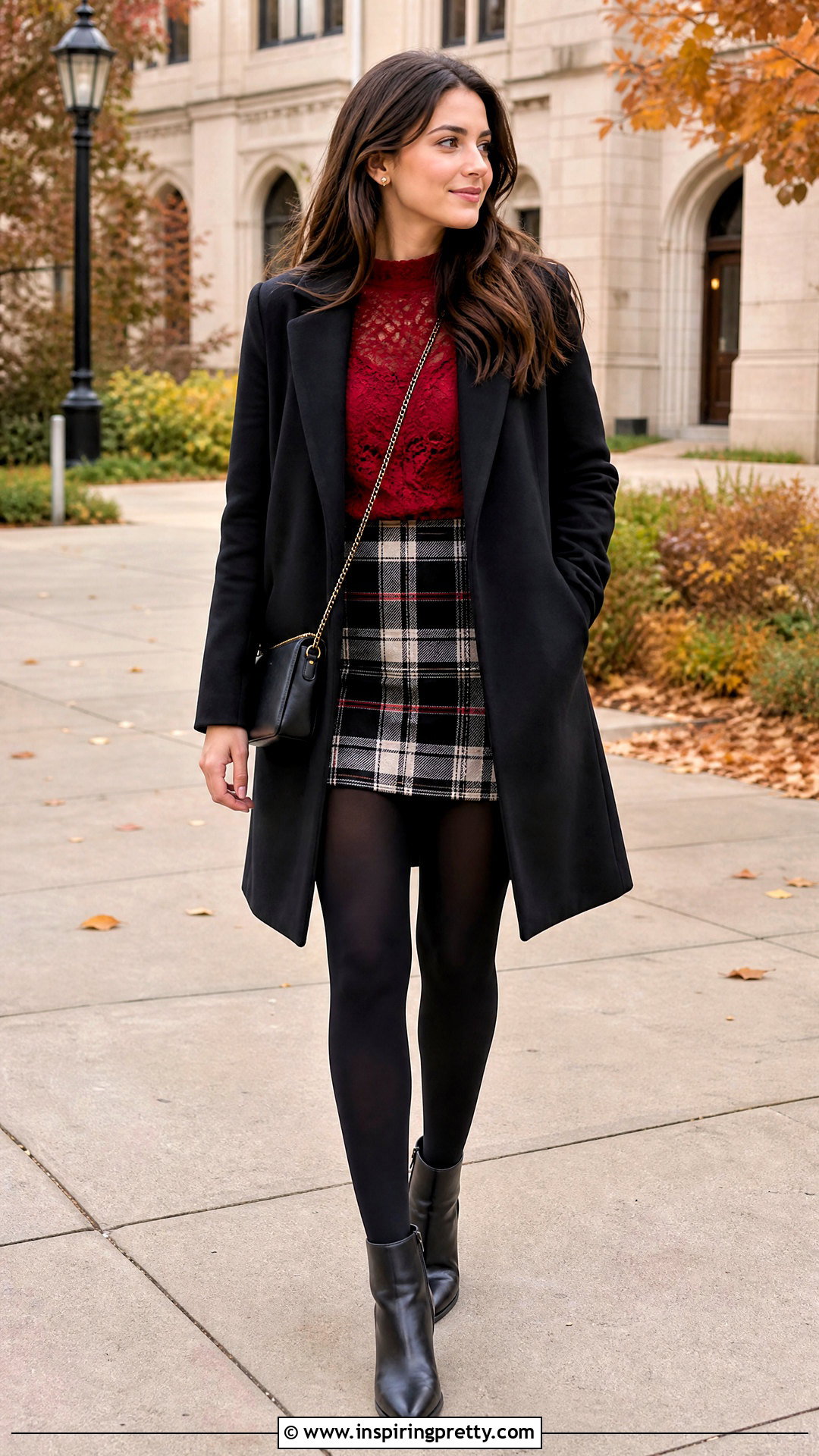 Red Lace Top With Plaid Mini Skirt - 50 red lace top outfit ideas