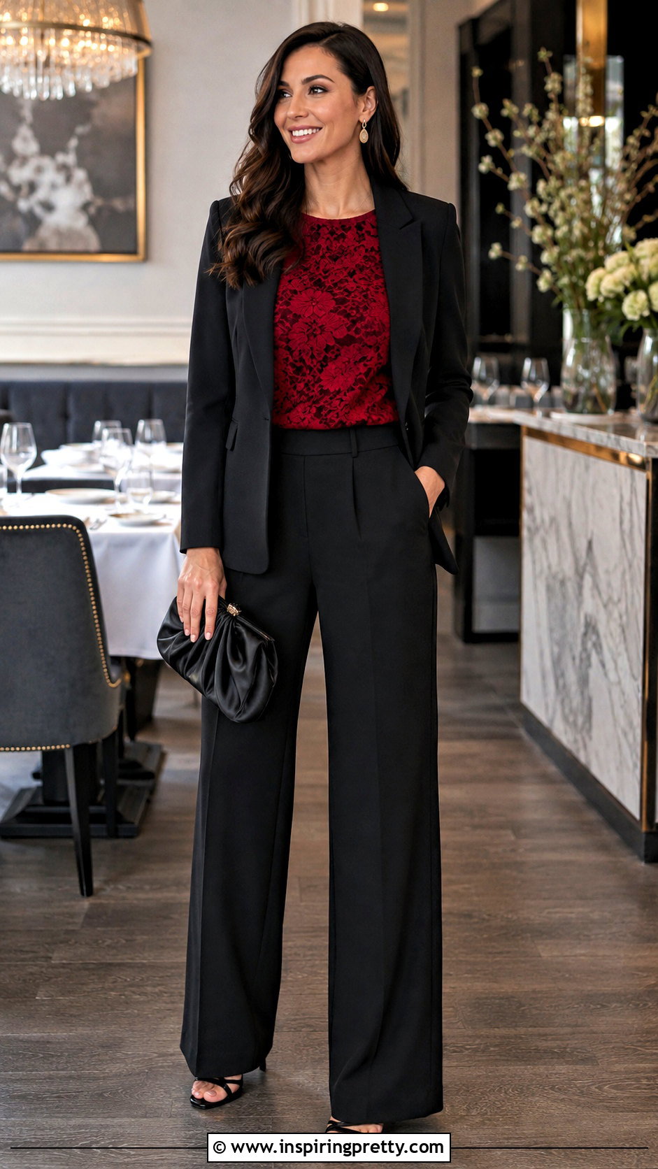Red Lace Top With Wide Leg Pants - 50 top rojo outfits noche ideas