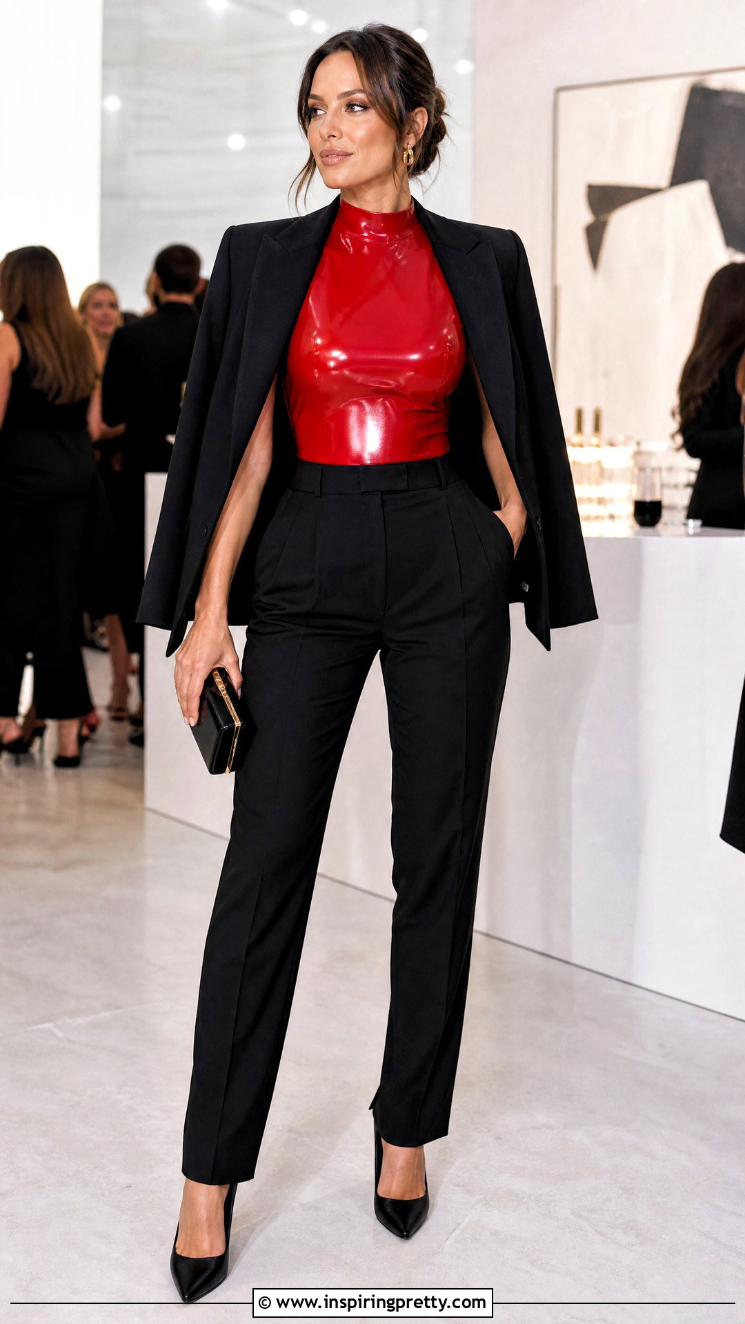 Red Latex Top With Black Trousers - 50 latex top outfit ideas