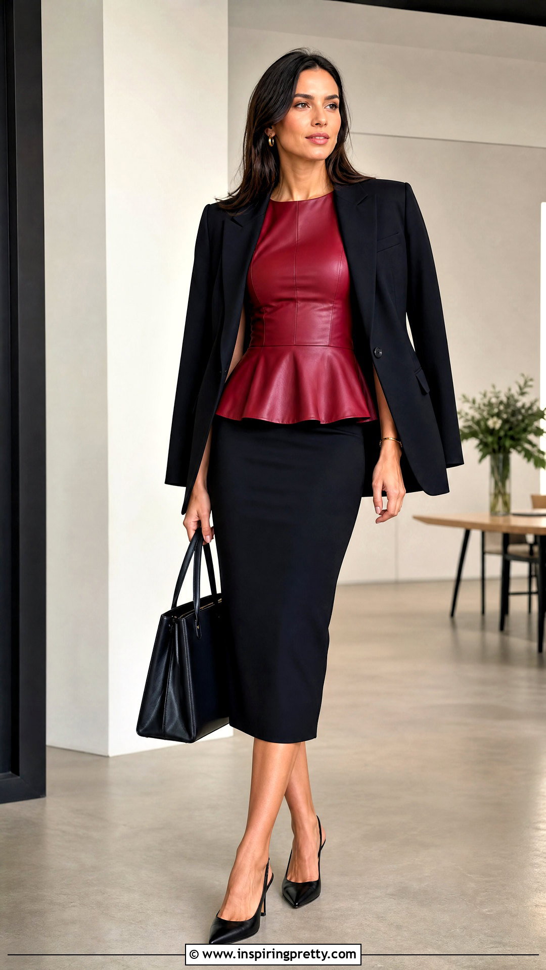 Red Leather Top With Black Pencil Skirt - 50 red leather top outfit ideas