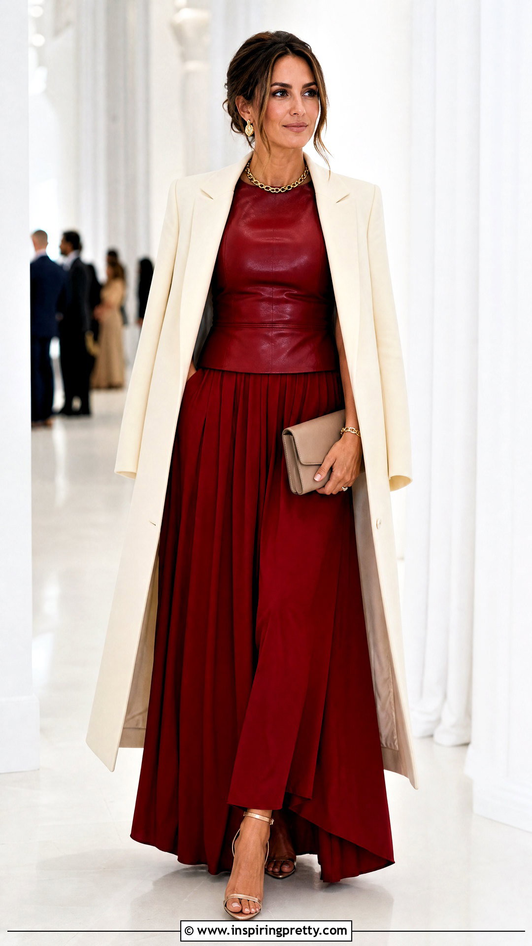 Red Leather Top With Red Maxi Skirt - 50 red leather top outfit ideas