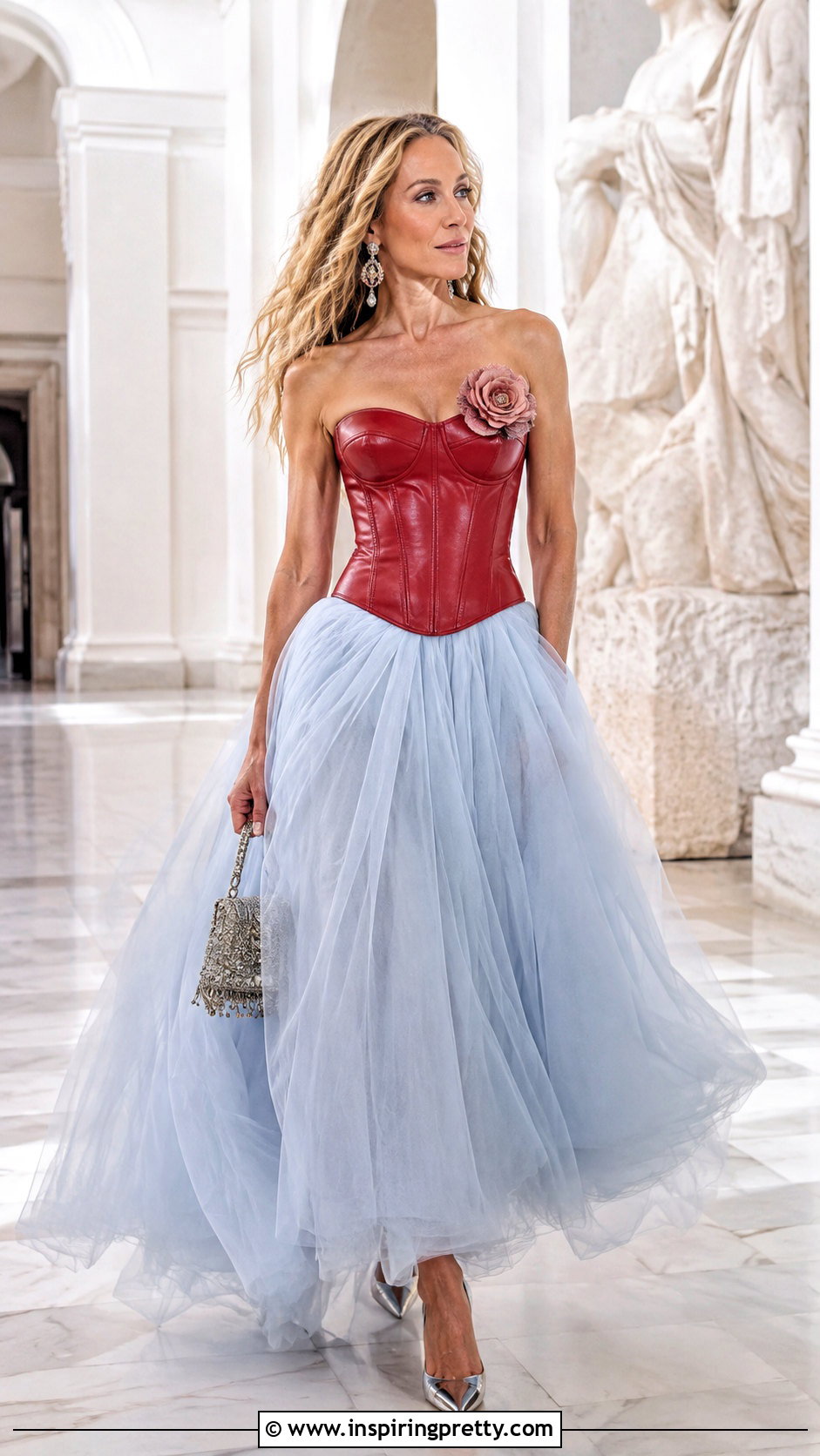Red Leather Top With Tulle Maxi Skirt - 25 carrie bradshaw leather top outfit ideas