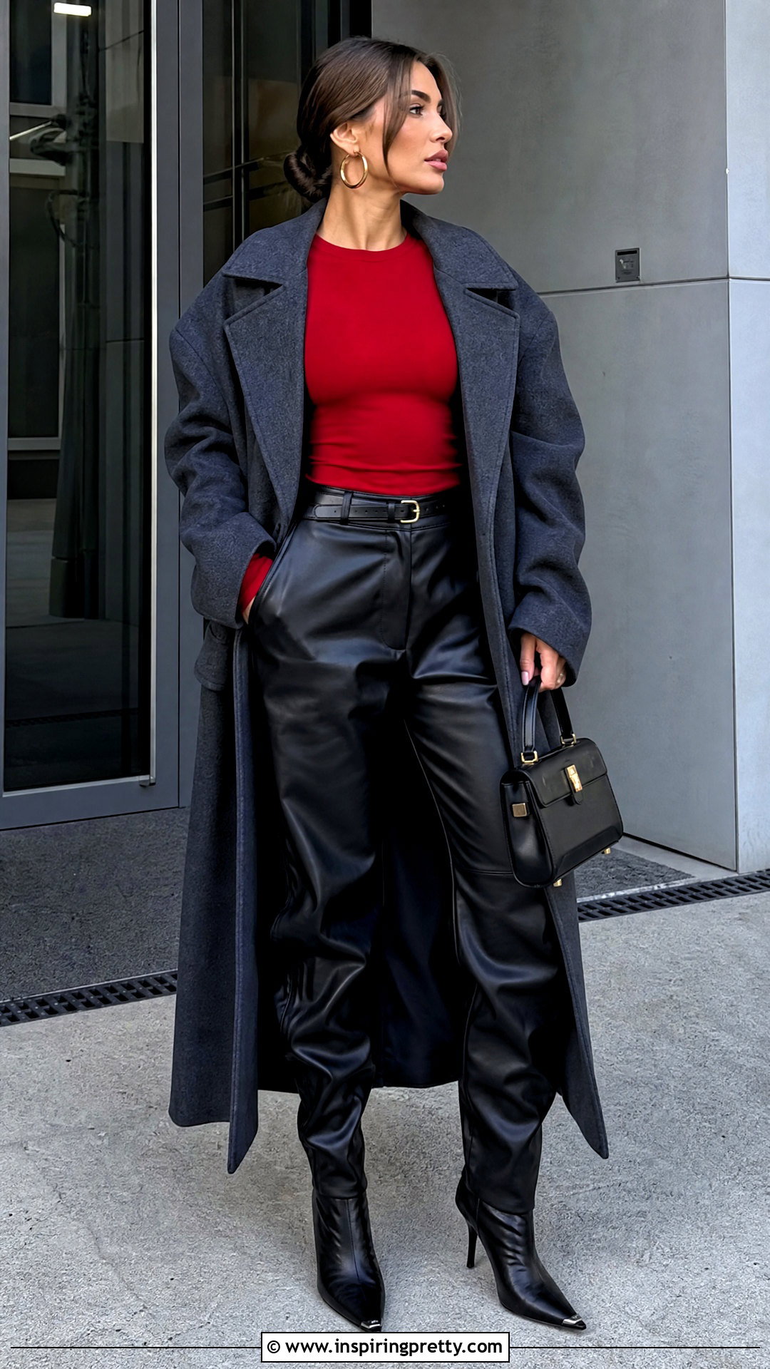 Red Long Sleeve Top With Leather Pants - 50 red top outfit ideas