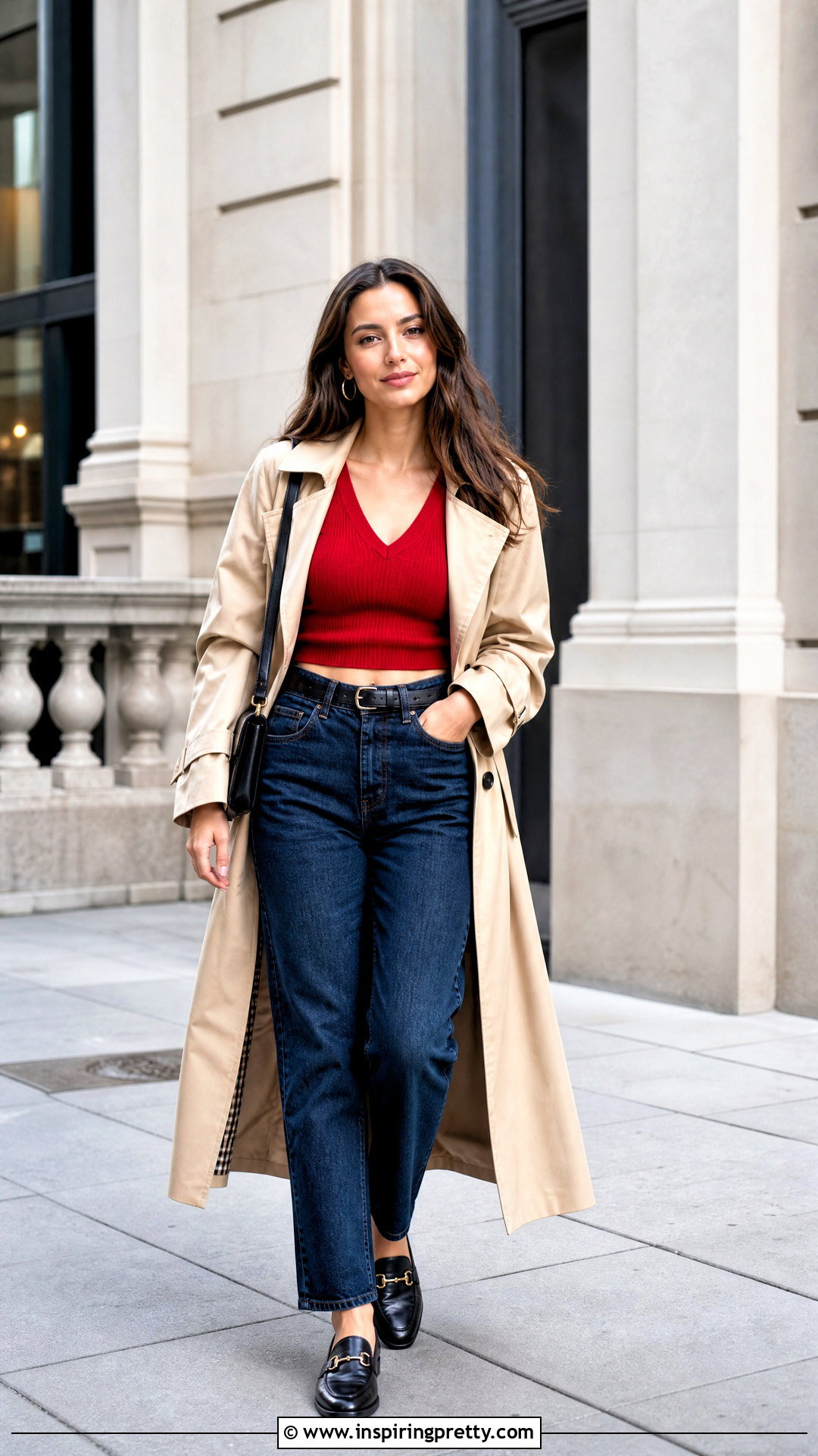 Red Long Sleeve V Neck Crop Top With Dark Wash Jeans - 25 Long Sleeve V Neck Crop Top outfit ideas