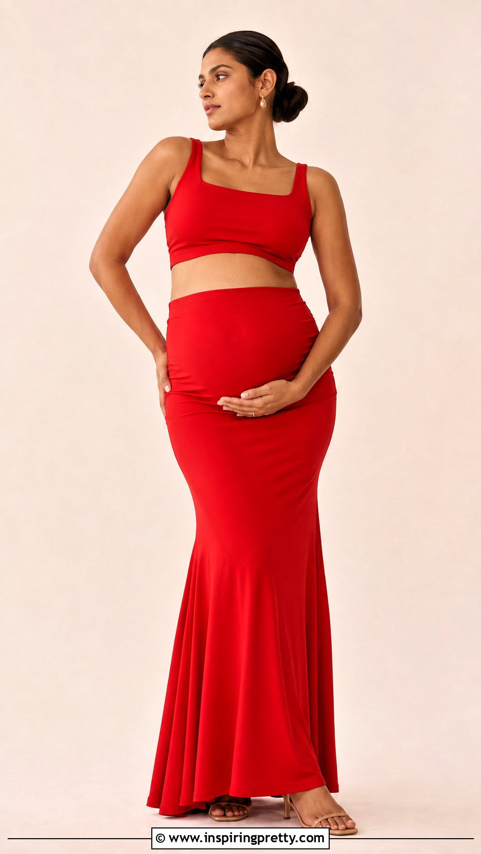 Red Maternity Crop Top And Matching Skirt Photoshoot - 25 maternity crop top photoshoot ideas