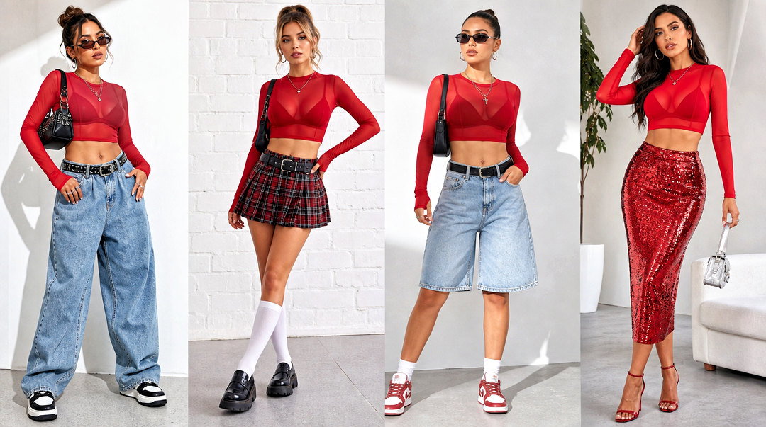 25 Red Mesh Crop Top Outfit Ideas for Edgy Night-Out Style