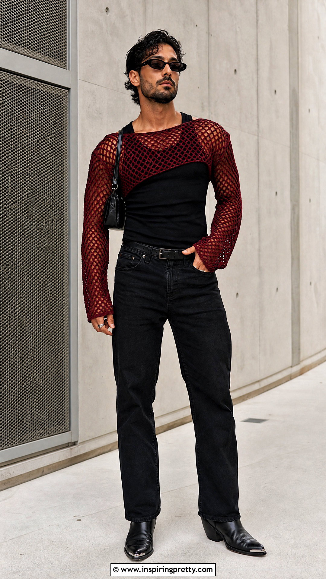 Red Mesh Top With Black Jeans - 20 men’s mesh top outfit ideas