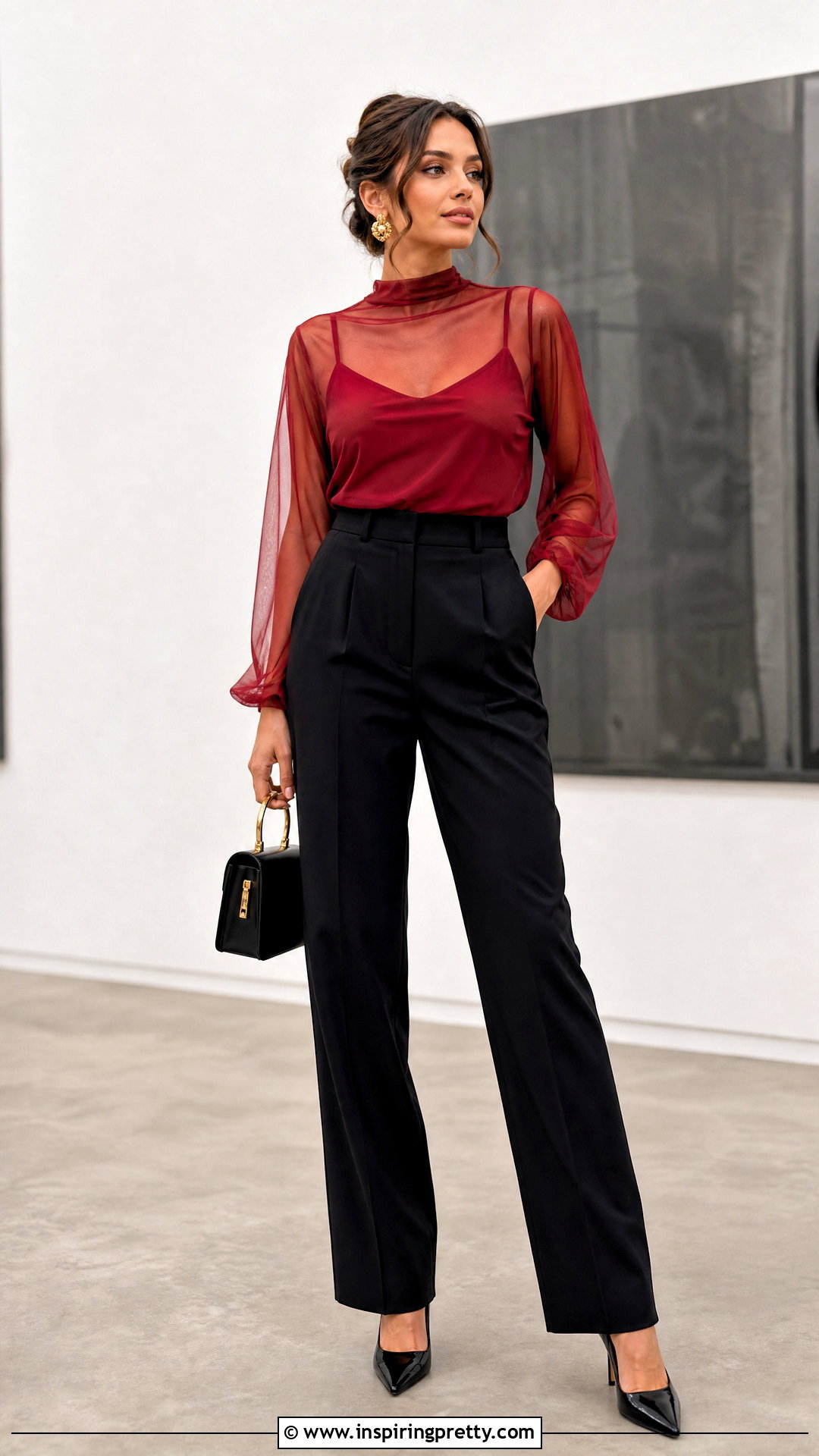Red Mesh Top With Black Trousers - 50 mesh top outfit ideas