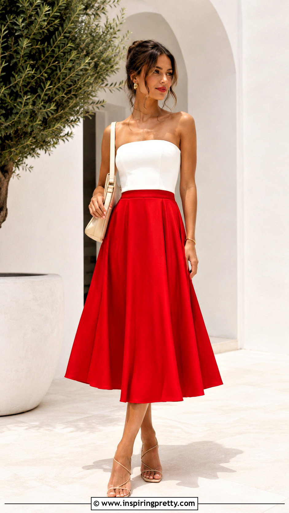 Red Midi Skirt And White Tube Top Outfit - 25 Midi Skirt And Tube Top Outfit ideas