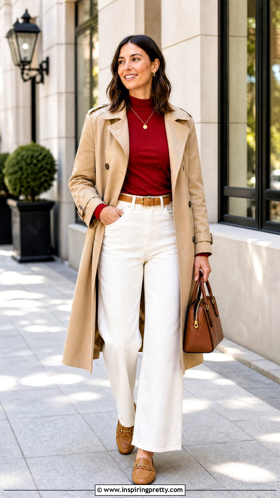 Red Mock Neck Top With White Jeans - 50 red top and jeans