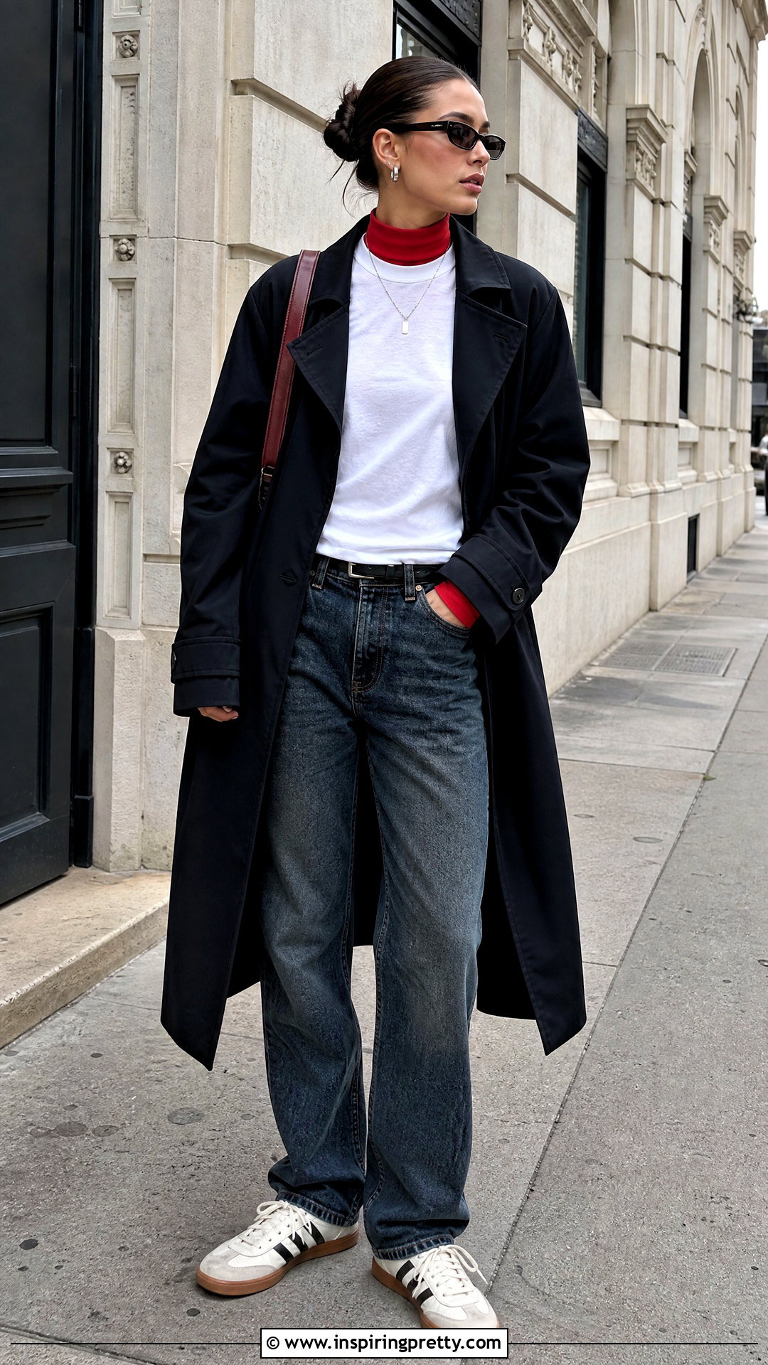 Red Mock Neck Under White T Shirt Outfit - 20 mock neck top outfit layered t shirts