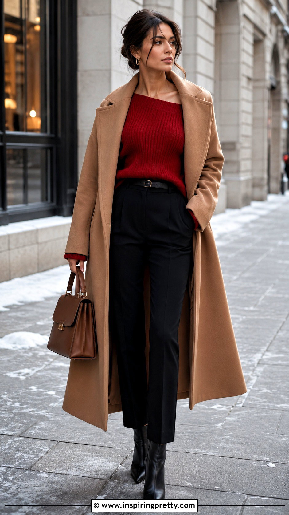 Red Off Shoulder Sweater With Coat And Boots - 50 red off shoulder top outfits