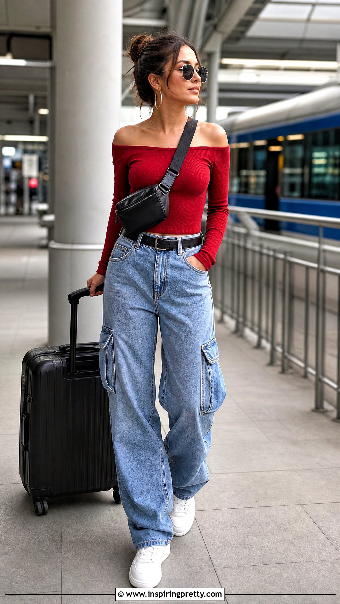 Red Off Shoulder Top With Cargo Jeans - 20 Red Off-Shoulder Top With Jeans