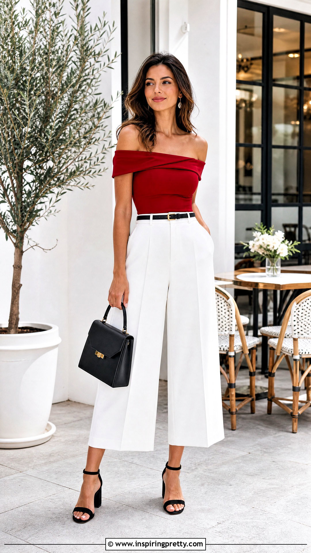 Red Off The Shoulder Top With Culottes - 50 red off the shoulder top outfit ideas